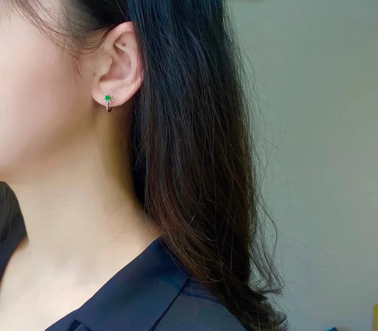 玻璃老坑种正阳绿时尚耳钉
