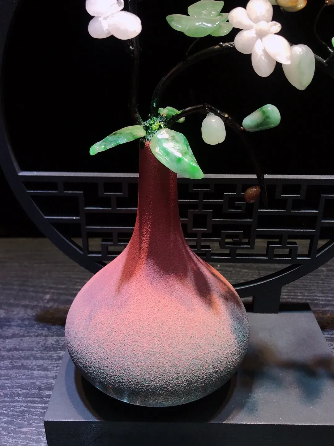 缅甸天然翡翠A货创意花瓶插花艺术摆件，整体尺寸：260×220mm