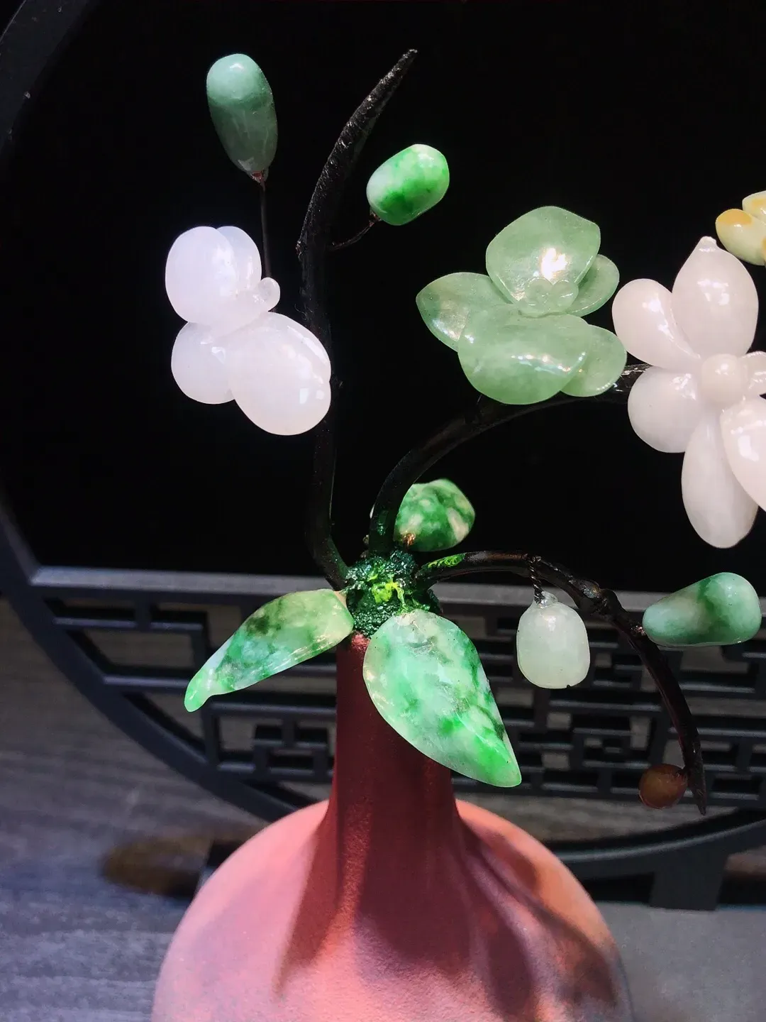 缅甸天然翡翠A货创意花瓶插花艺术摆件，整体尺寸：260×220mm