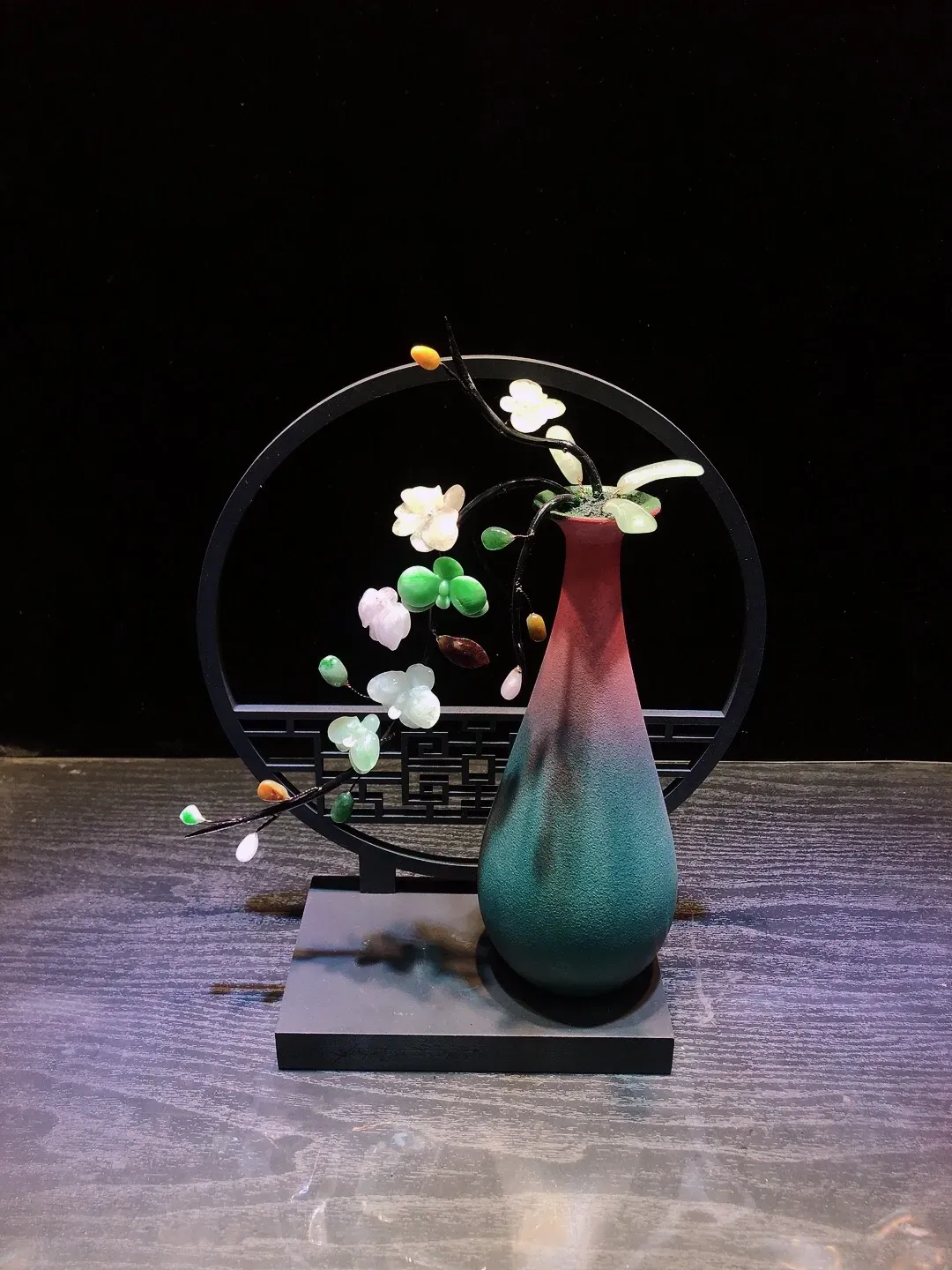 缅甸天然翡翠A货玉石花开富贵摆件，整体尺寸：270×210mm