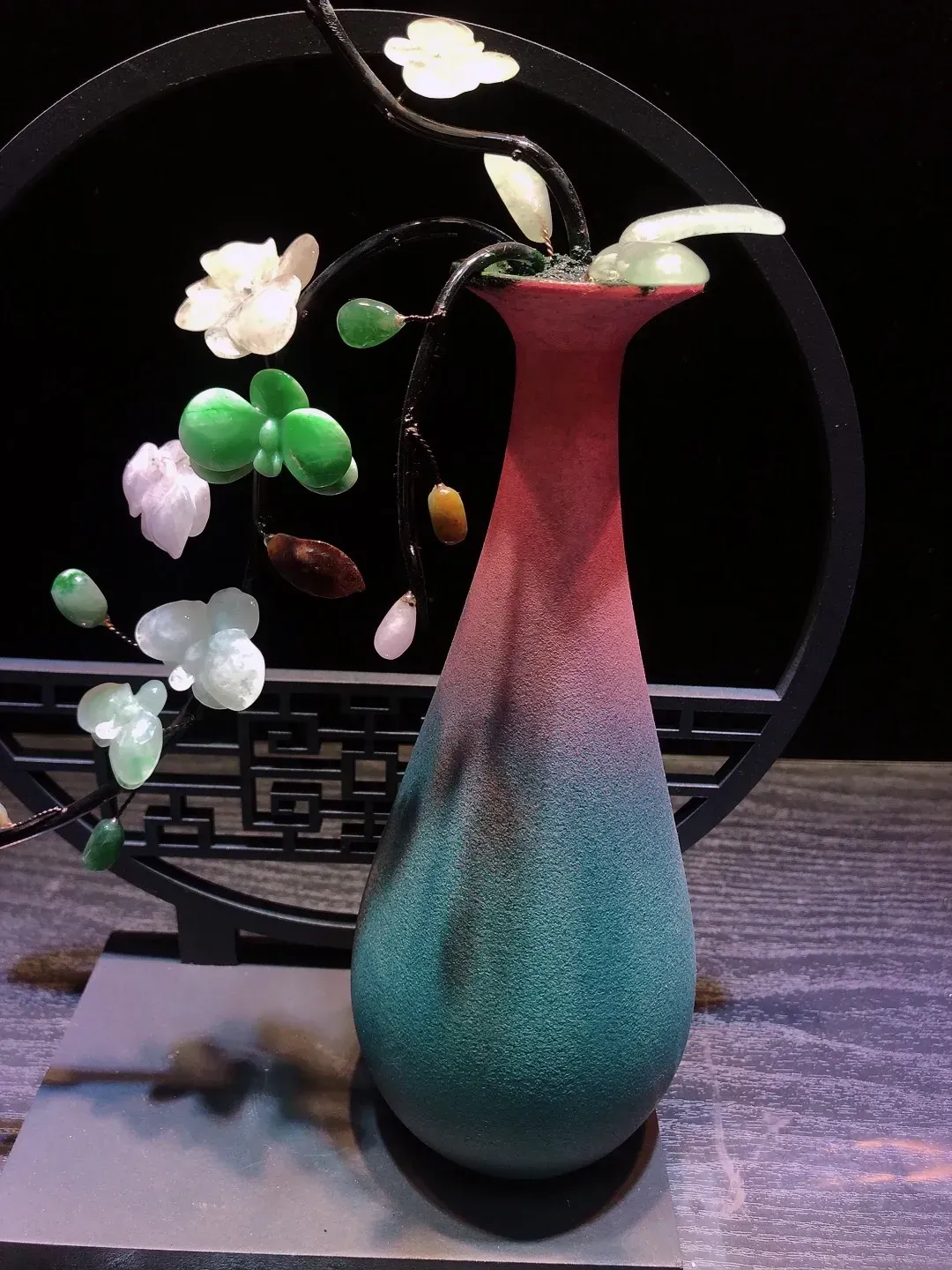 缅甸天然翡翠A货玉石花开富贵摆件，整体尺寸：270×210mm