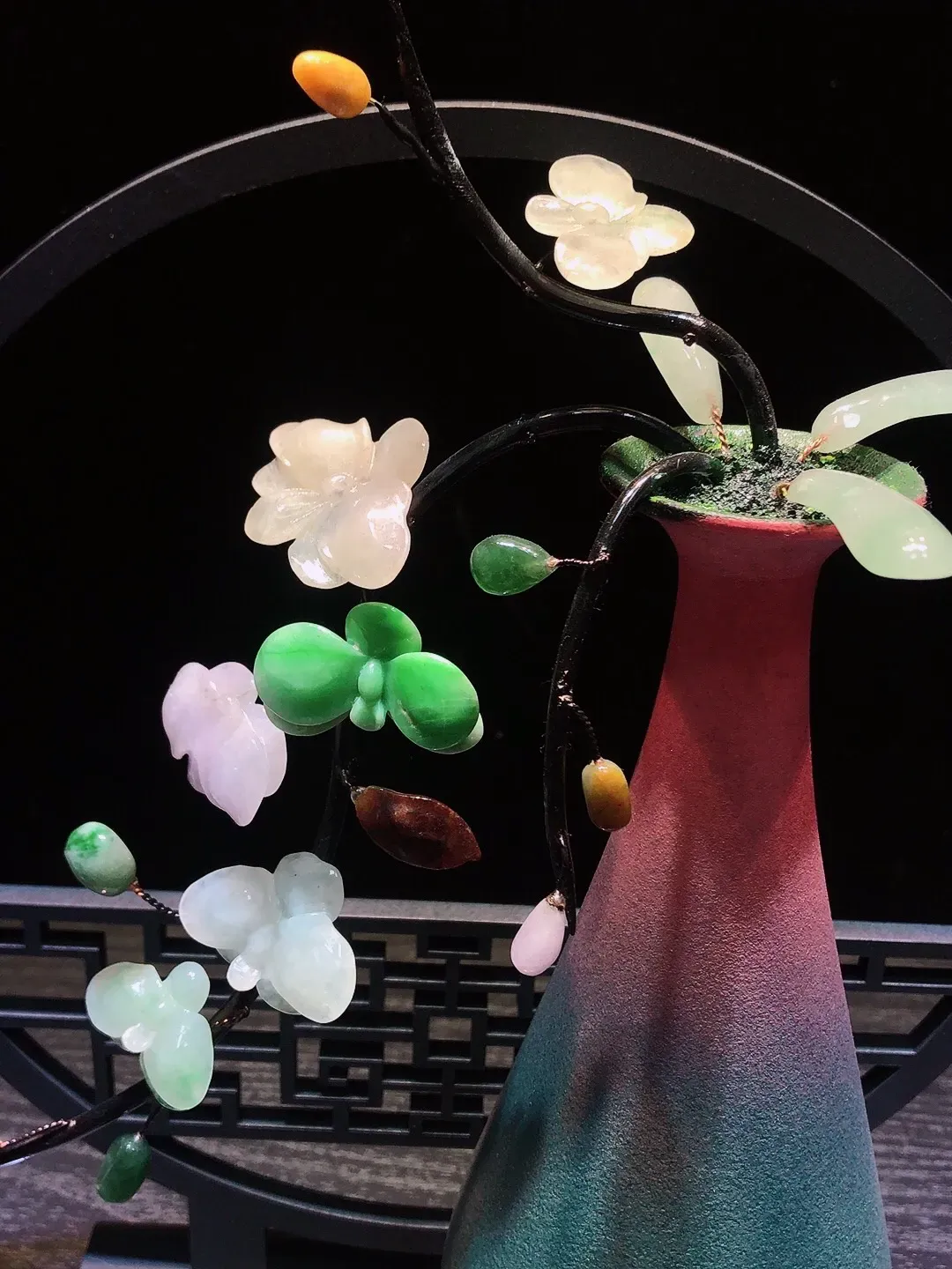 缅甸天然翡翠A货玉石花开富贵摆件，整体尺寸：270×210mm