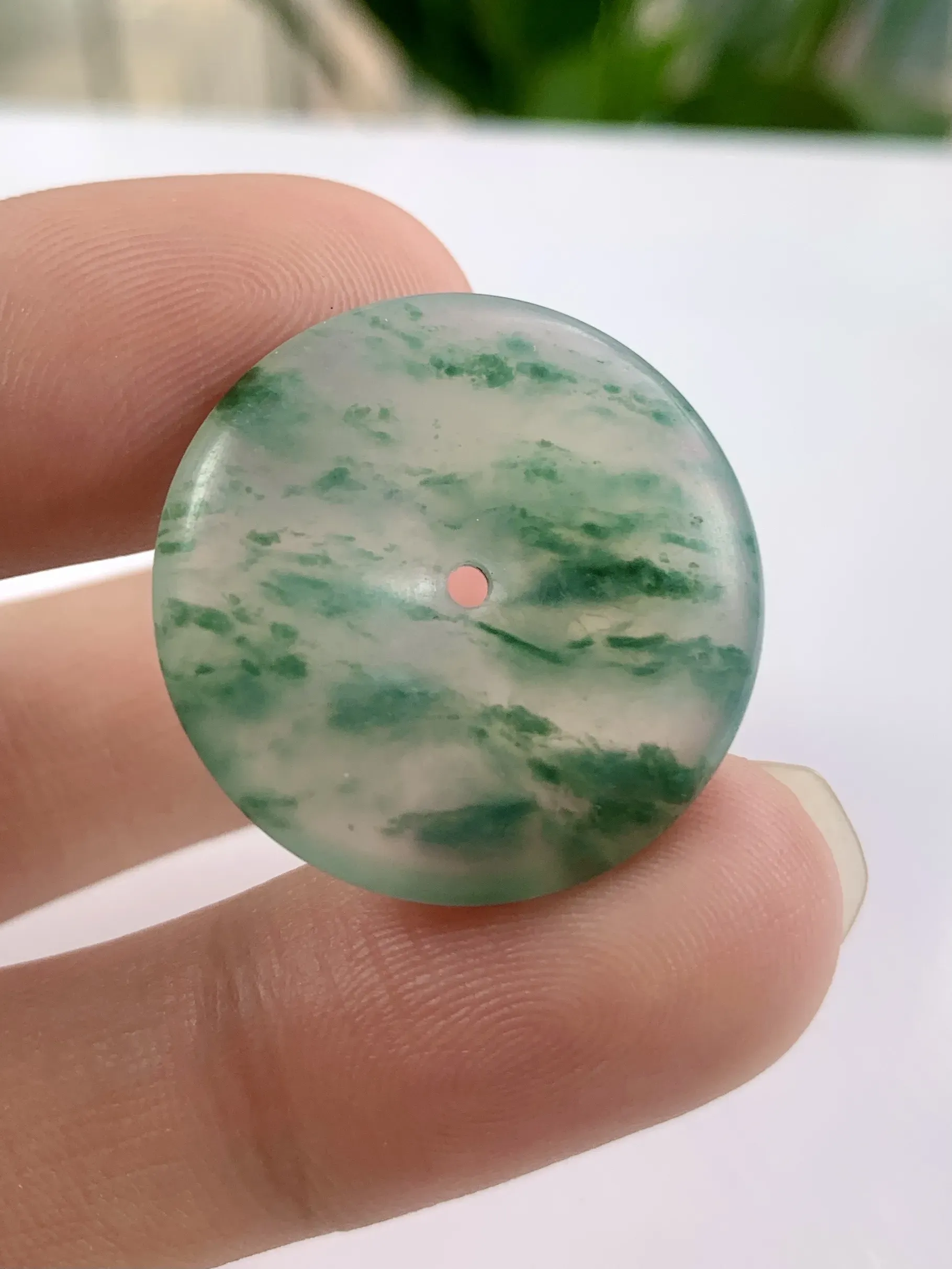 毛货冰种飘花平安扣，尺寸26.3/4.8mm，