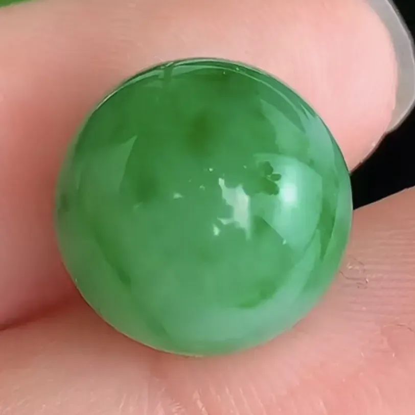 天然A货翡翠-l冰糯种飘阳绿全胶感圆珠玉坠 尺寸12.7mm