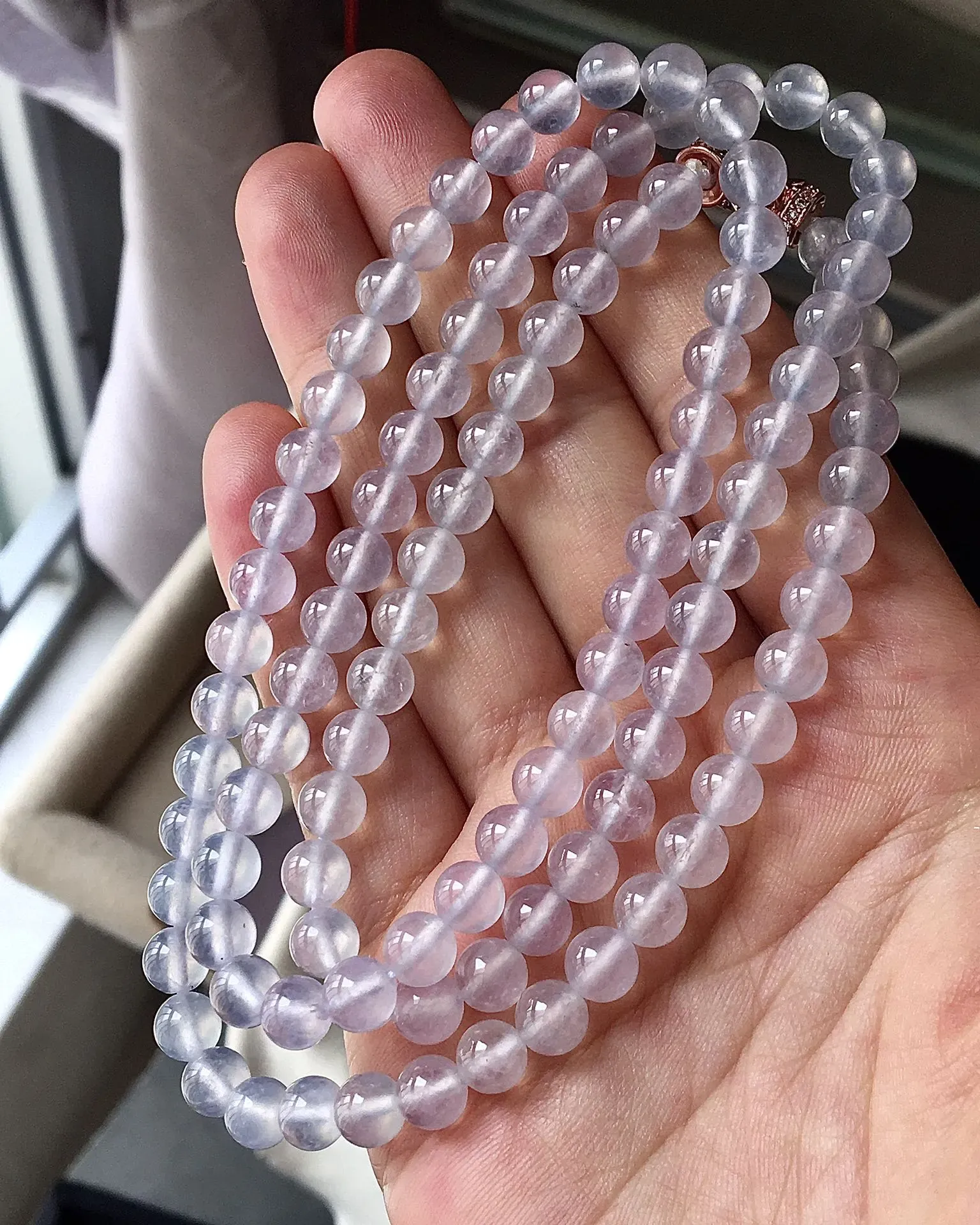 玻璃种珠链，无纹无裂，水润十足，起光，尺寸5.8-108颗，编号45