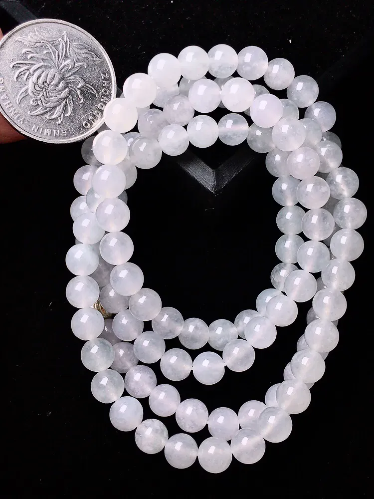 冰种圆珠项链 玉质细腻 圆润光滑 唯美 亮眼 单珠尺寸6.8