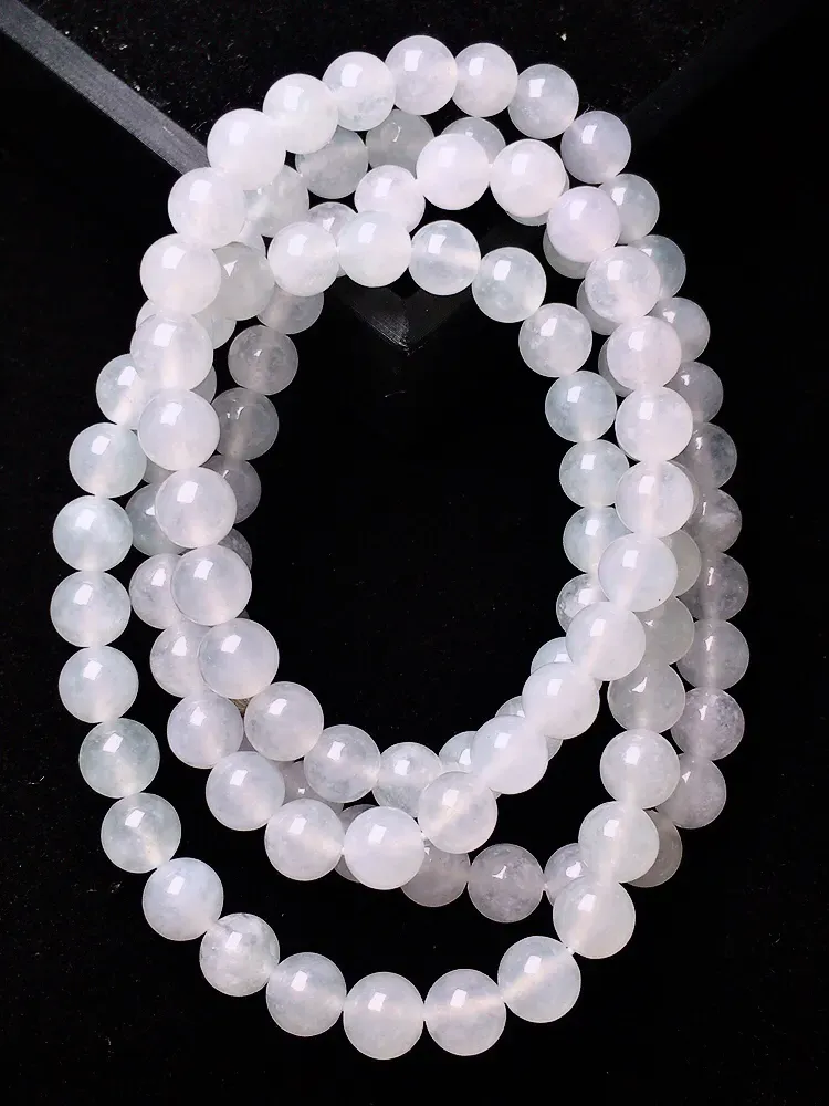冰种圆珠项链 玉质细腻 圆润光滑 唯美 亮眼 单珠尺寸6.8