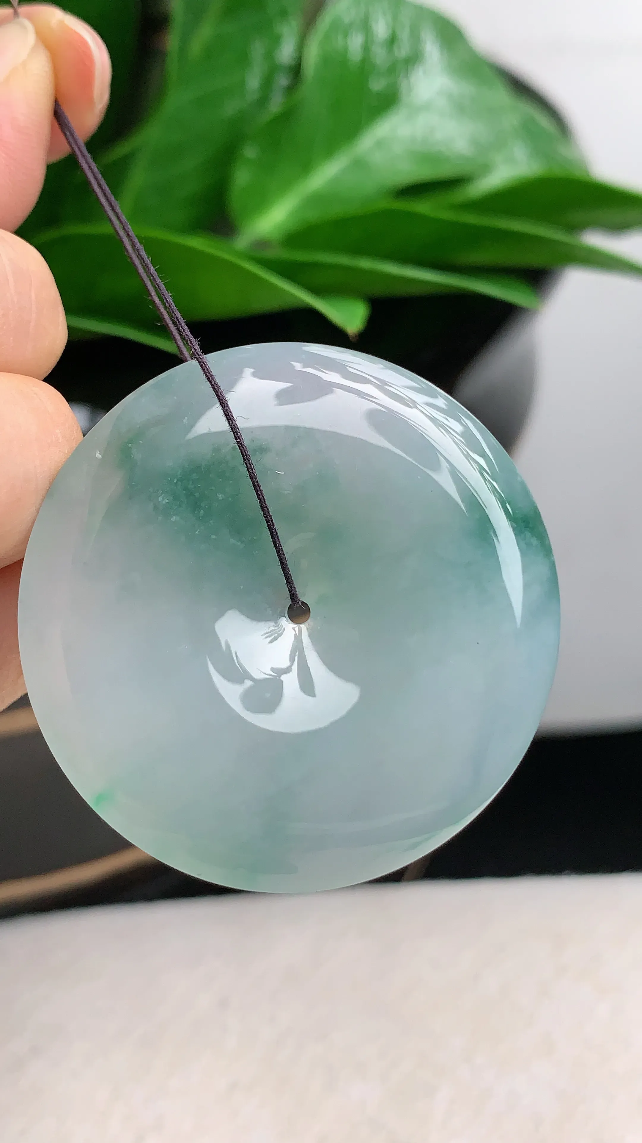 天然A货翡翠老坑冰种飘花平安扣吊坠