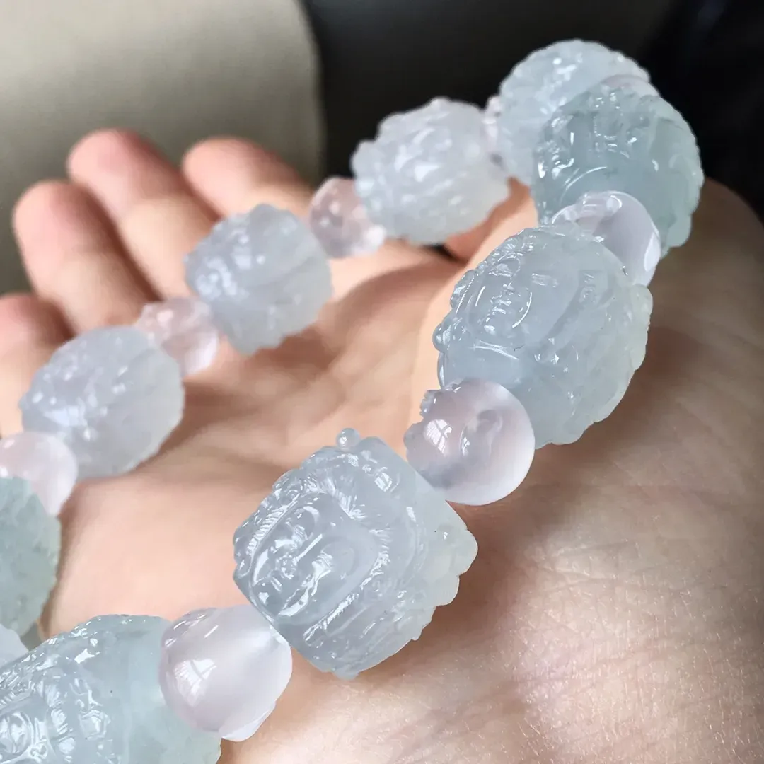 高冰四面佛手串，起胶，实物更好看，隔珠南红玛瑙，饱满无裂，色泽艳丽，水润细腻，尺寸13.3/13.7，编号916