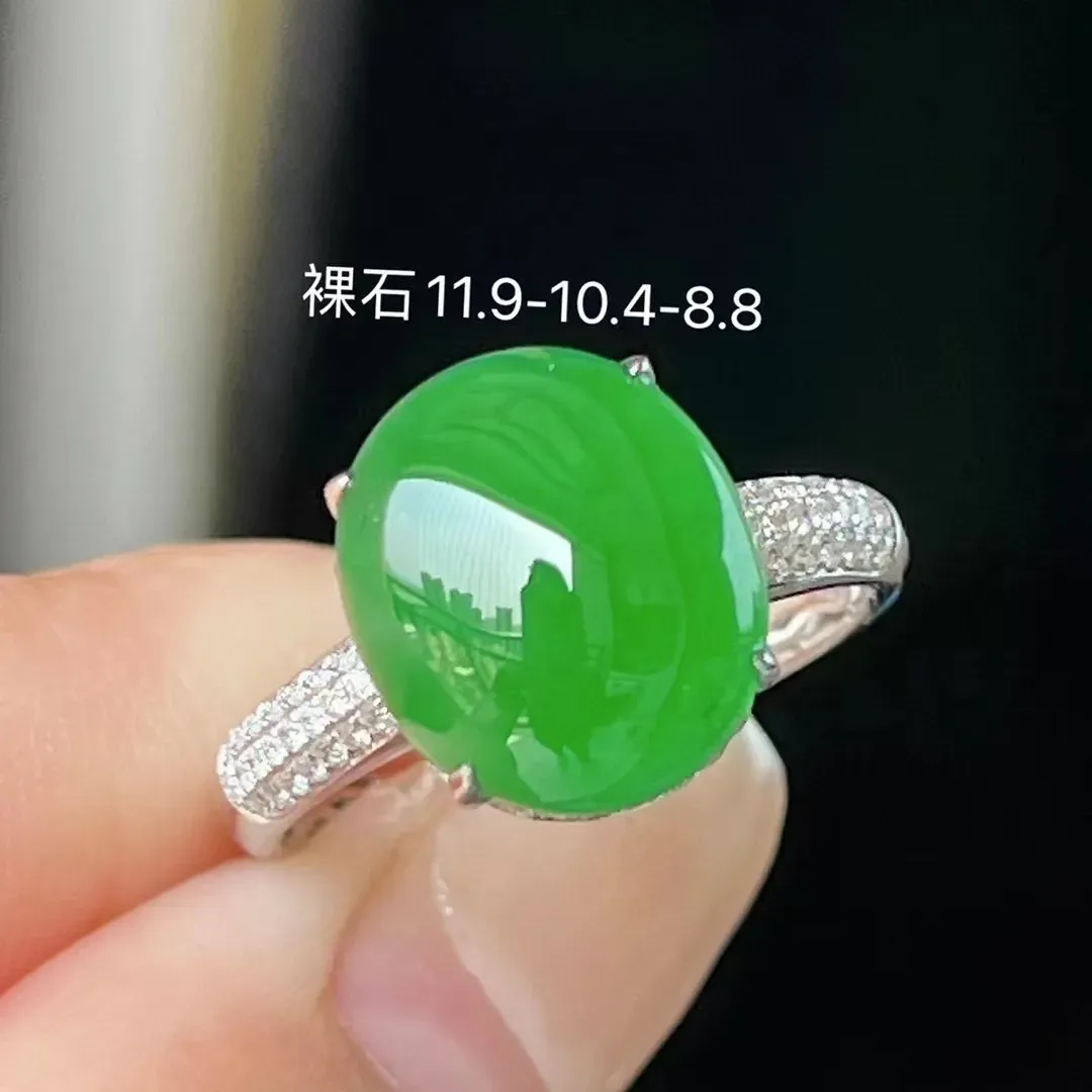 满色辣绿蛋面戒指 超赞品质 种好色浓 绿油油滴 上手超美
