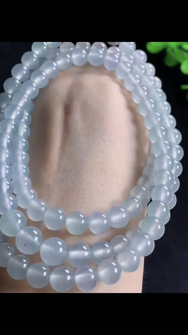 天然翡翠Ａ货冰种玻璃冰项链珠链inb，饱满圆润，冰冰透透，高品质，尺寸6.9