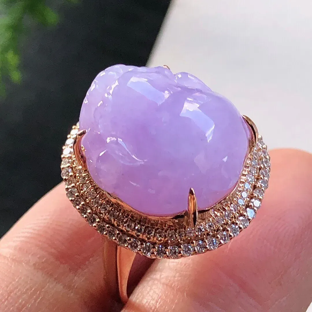 【宝贝】天然翡翠冰紫招财胖貔貅戒指
【尺寸】裸石17.2*15.5*8.3（㎜）圈口13.5号
【描