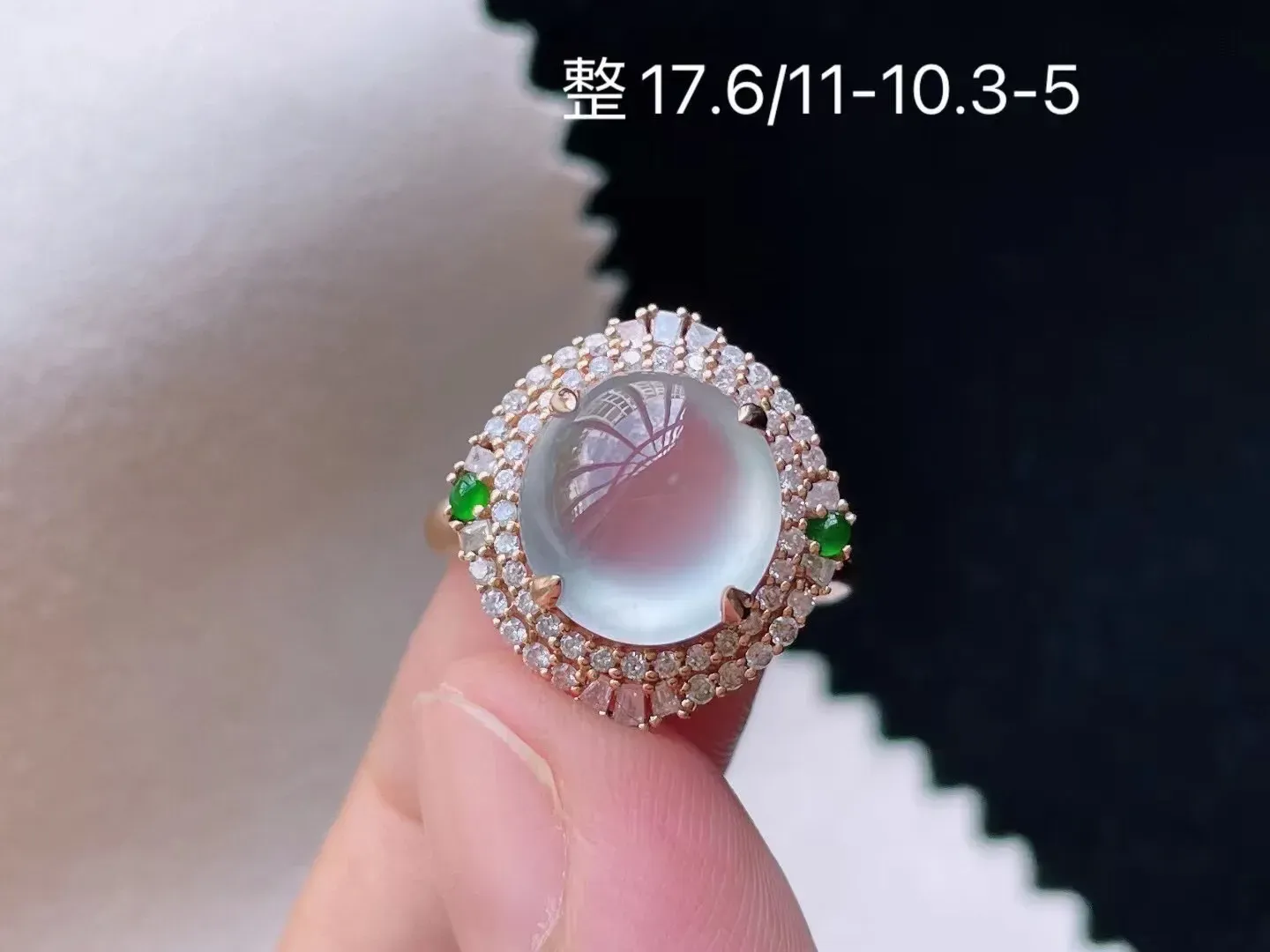玻璃种精美蛋面女戒 晶莹剔透 起光起胶 精美独特