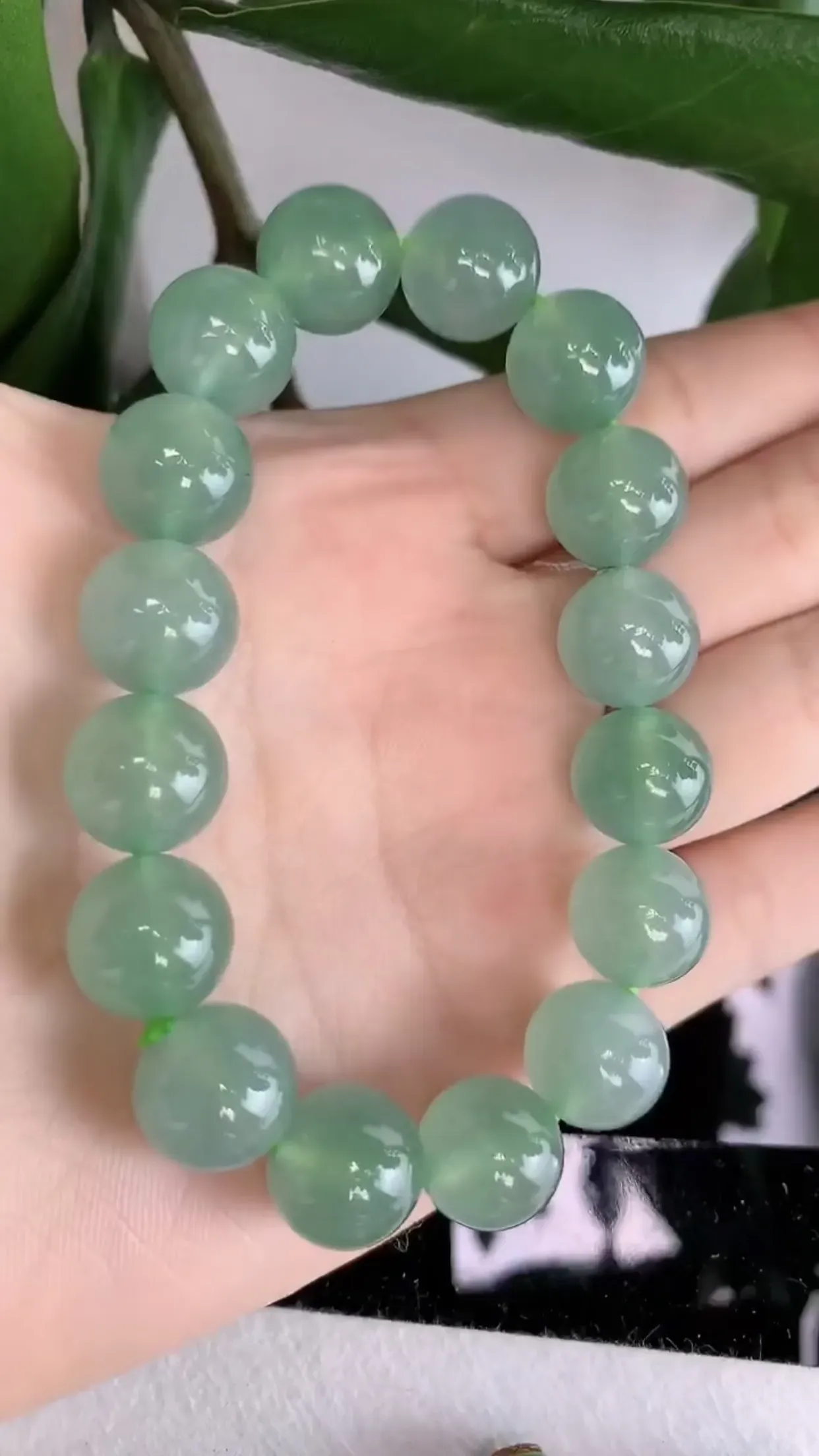 天然A货翡翠冰糯种满绿全胶感圆珠手串手链 尺寸取一13mm
