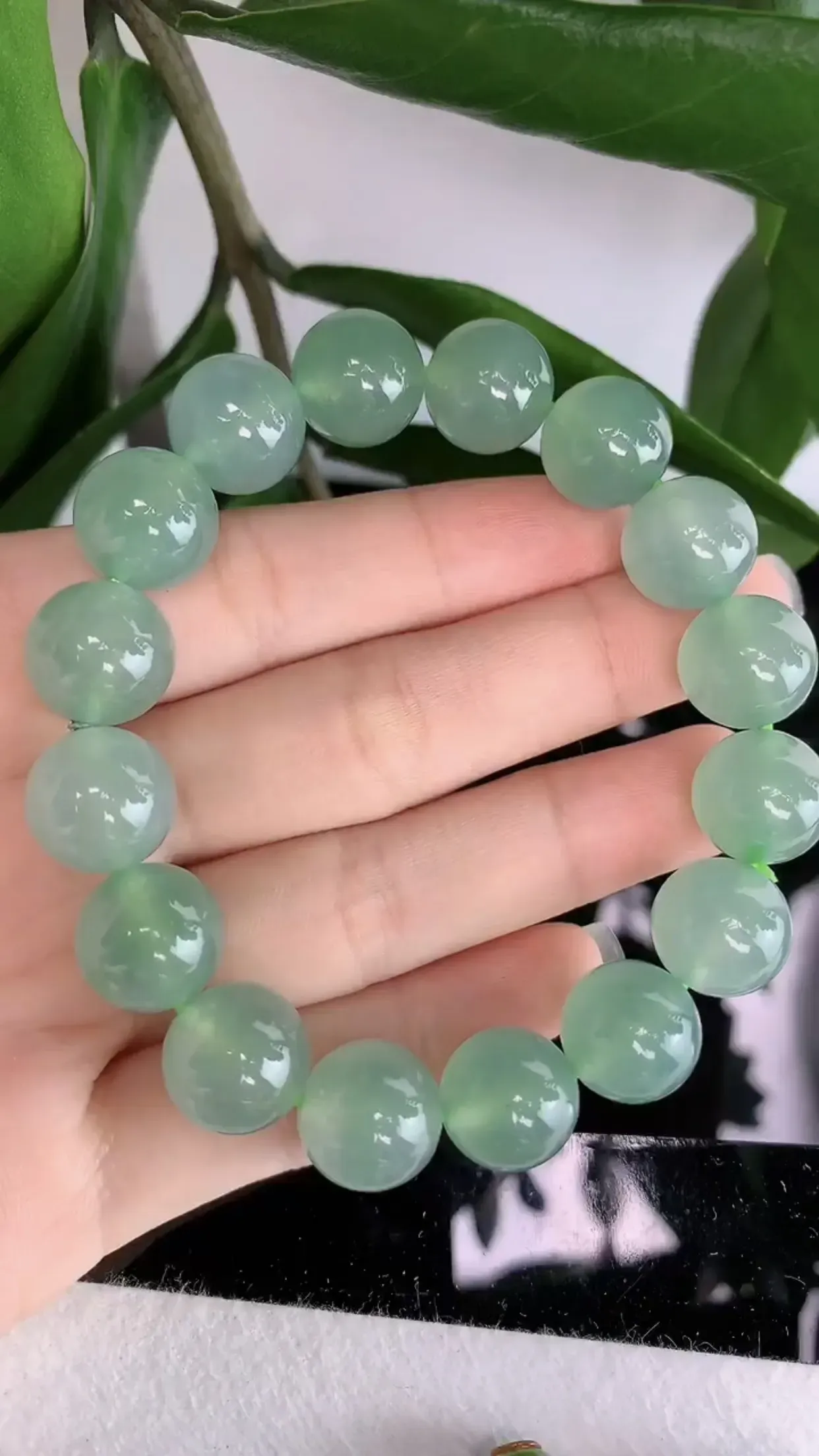 天然A货翡翠冰糯种满绿全胶感圆珠手串手链 尺寸取一13mm