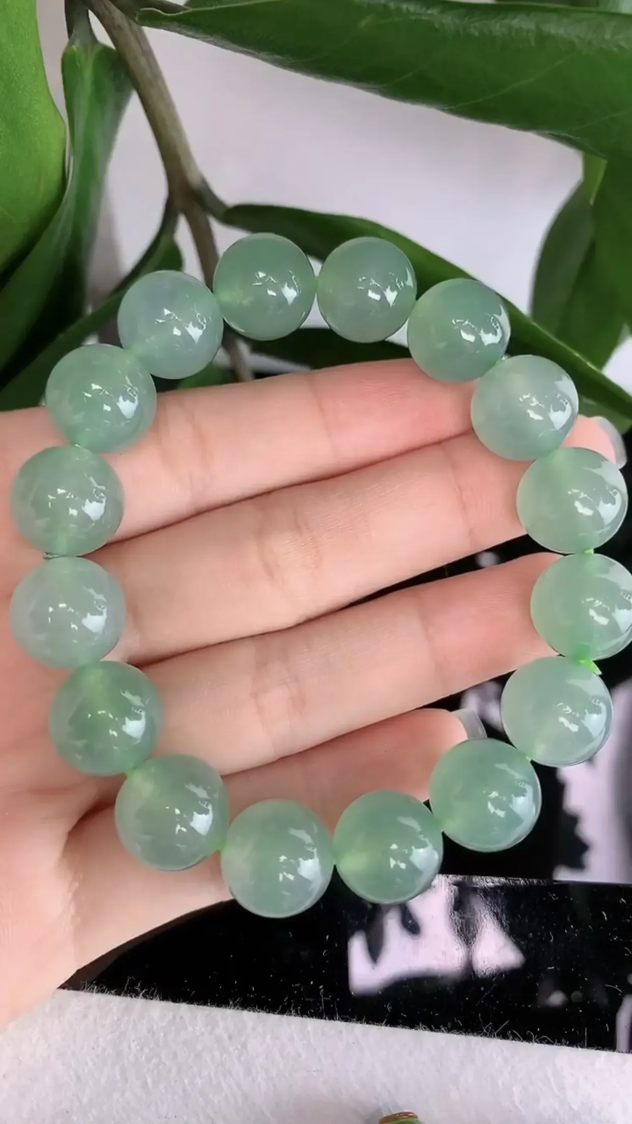 天然A货翡翠冰糯种满绿全胶感圆珠手串手链 尺寸取一13mm