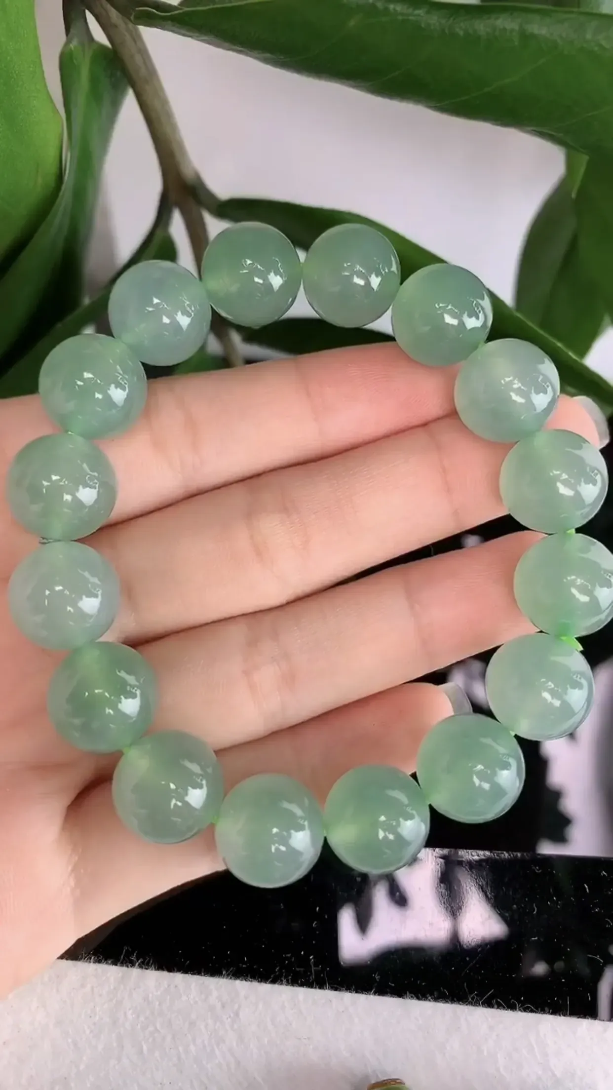 天然A货翡翠冰糯种满绿全胶感圆珠手串手链 尺寸取一13mm