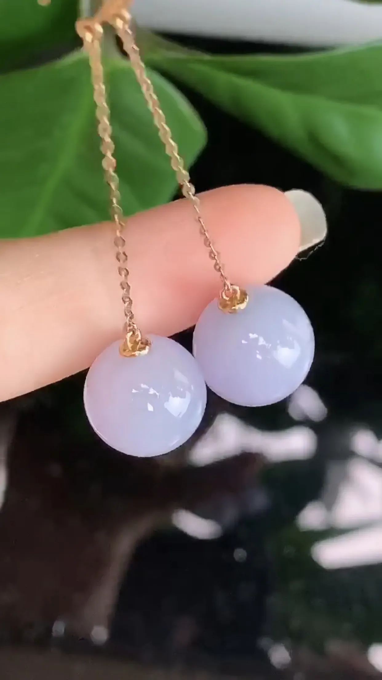 【限时特惠】天然A货翡翠18k金冰糯种紫罗兰胶感圆珠耳勾一对 裸石取一12mm