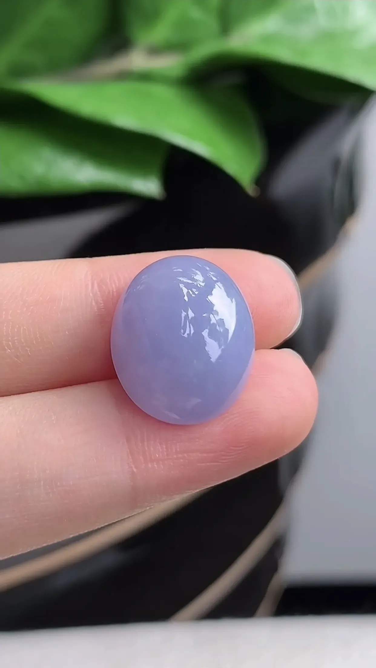 天然A货翡翠老坑冰润紫罗兰蛋面镶嵌件 尺寸17×13.9×8.7mm