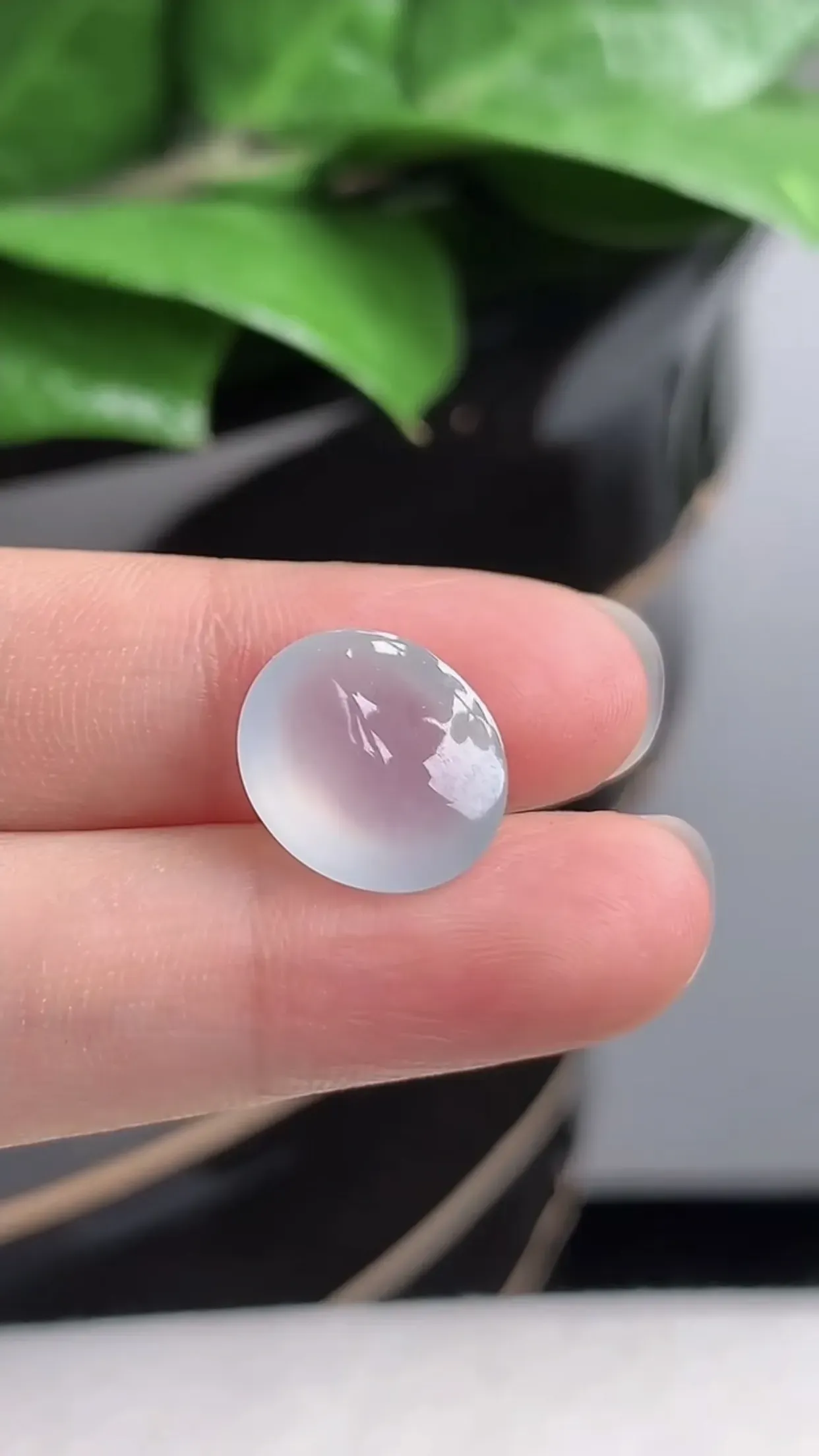 天然A货翡翠老坑冰种白冰蛋面镶嵌件 尺寸12.9×11.2×6mm