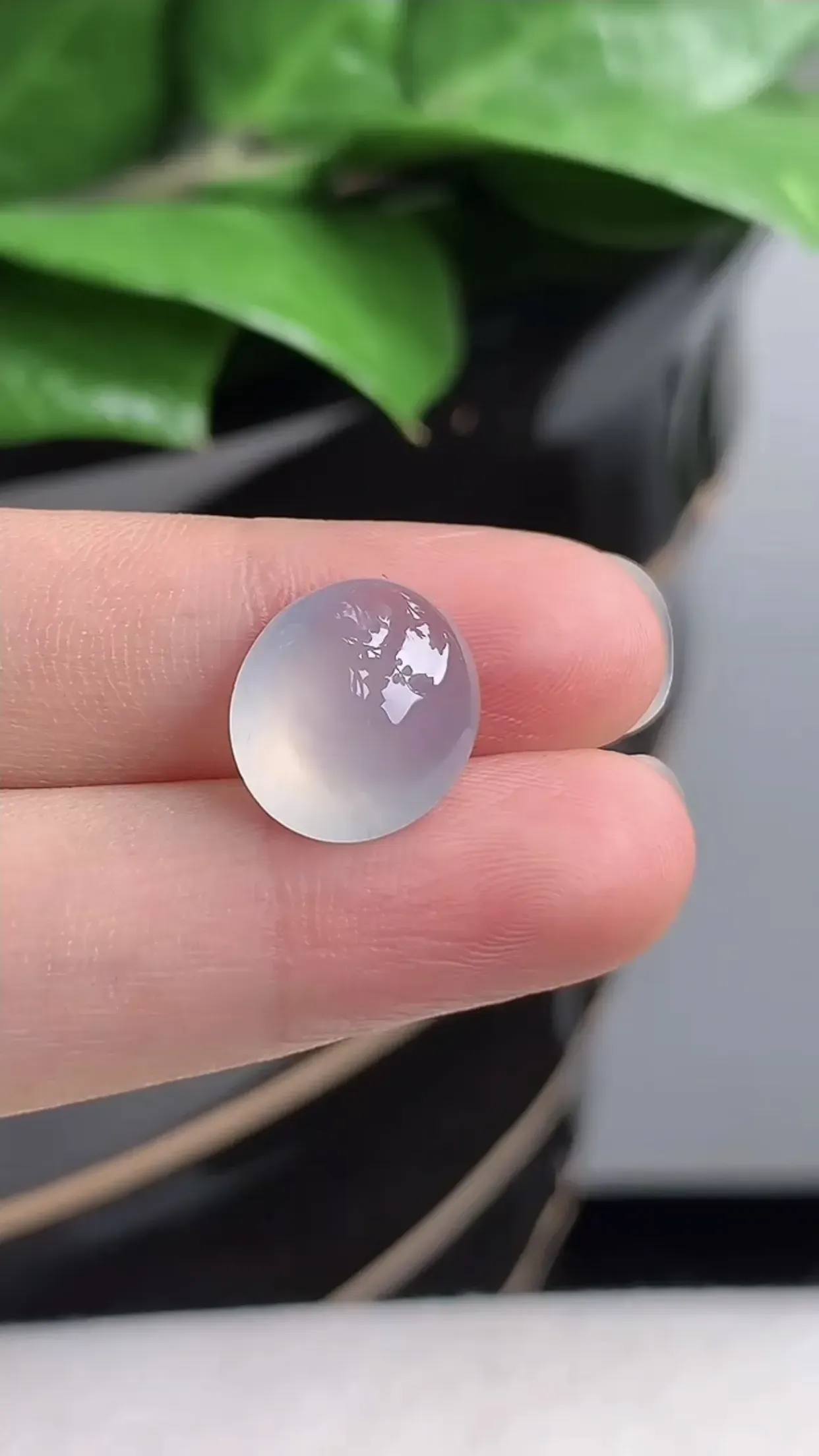 天然A货翡翠老坑冰种白冰蛋面镶嵌件 尺寸12.9×11.2×6mm