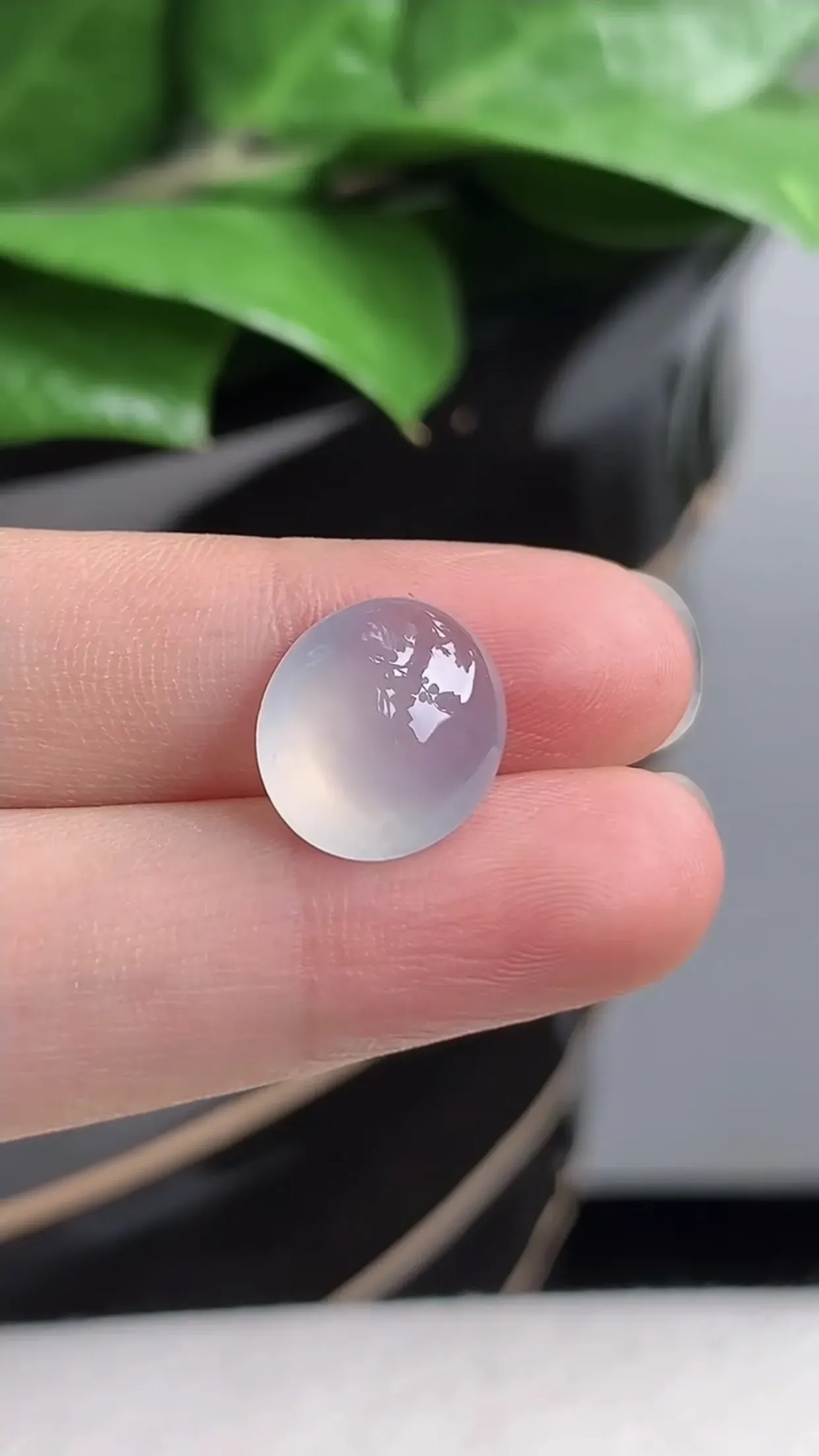 天然A货翡翠老坑冰种白冰蛋面镶嵌件 尺寸12.9×11.2×6mm