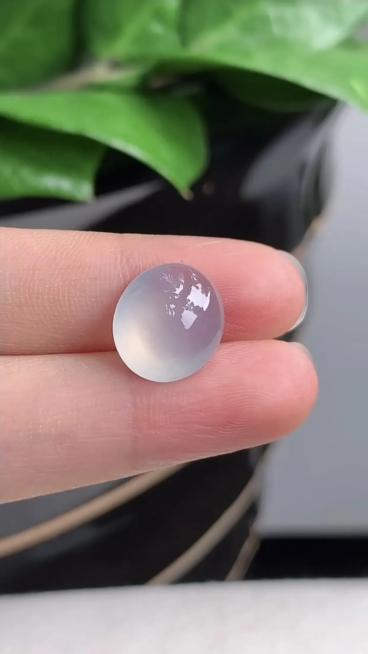 天然A货翡翠老坑冰种白冰蛋面镶嵌件 尺寸12.9×11.2×6mm