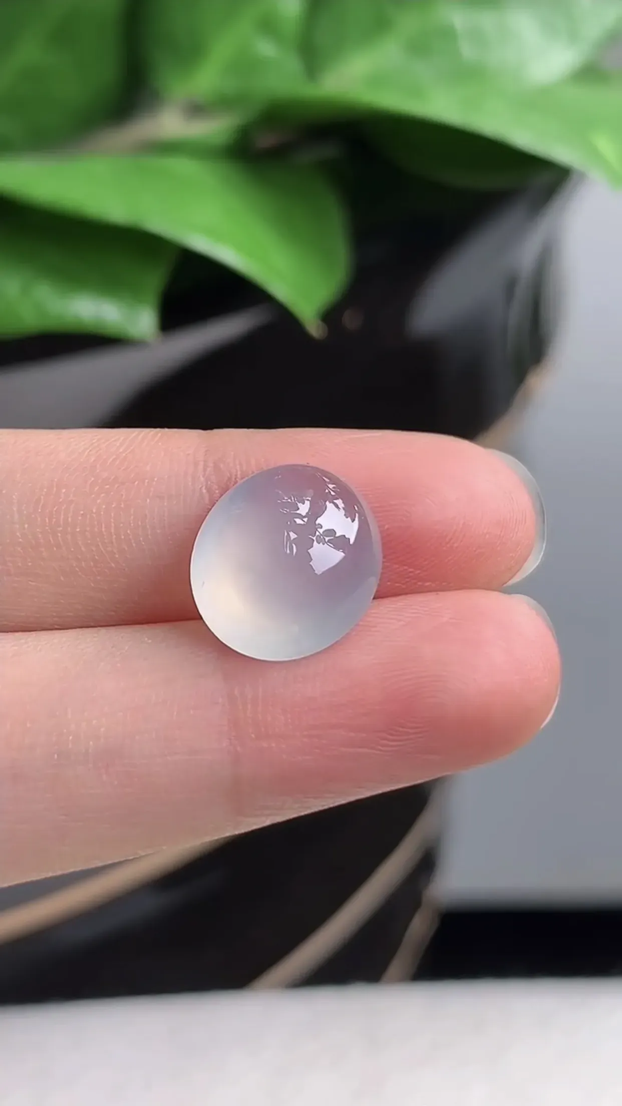 天然A货翡翠老坑冰种白冰蛋面镶嵌件 尺寸12.9×11.2×6mm