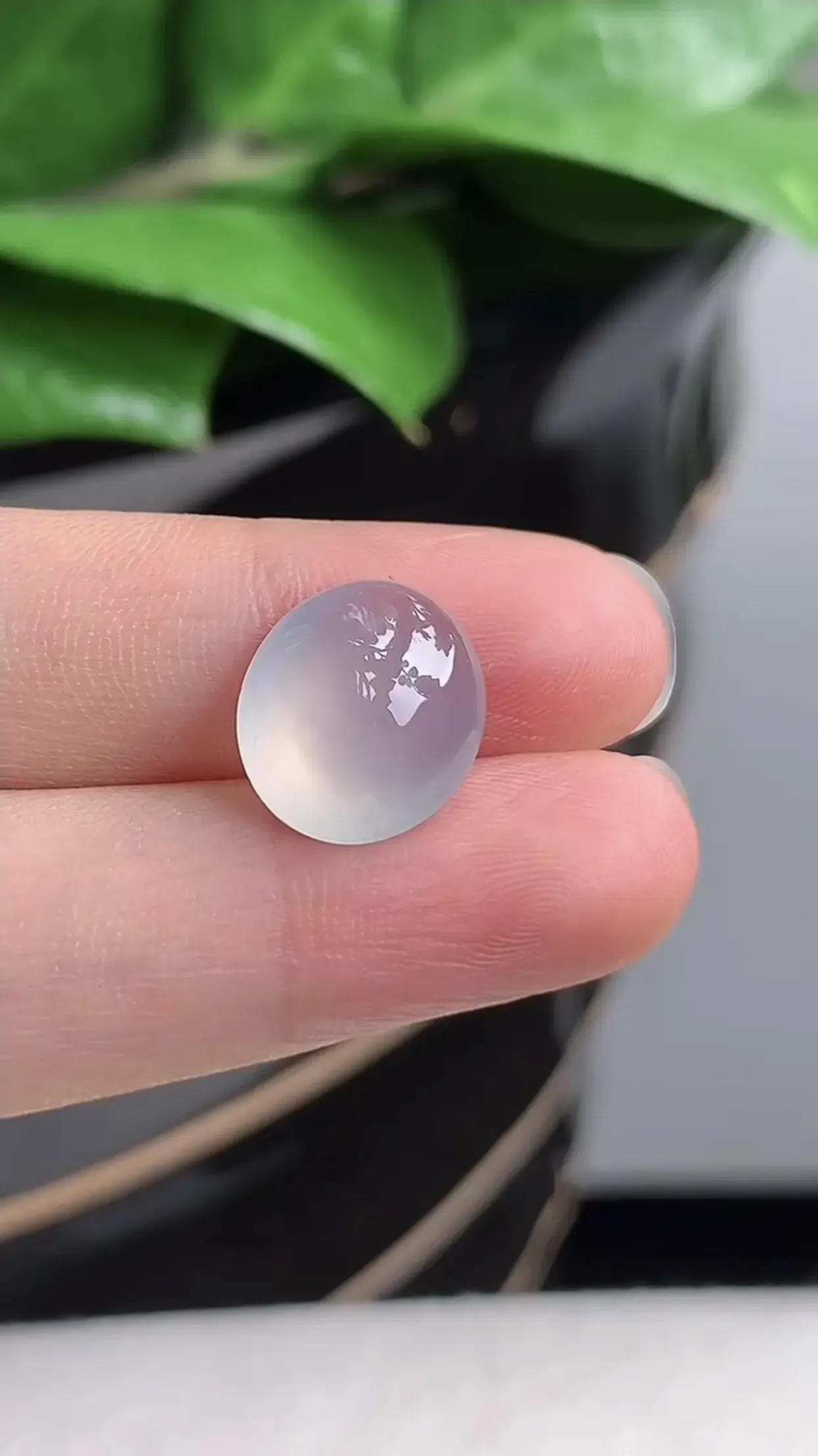 天然A货翡翠老坑冰种白冰蛋面镶嵌件 尺寸12.9×11.2×6mm