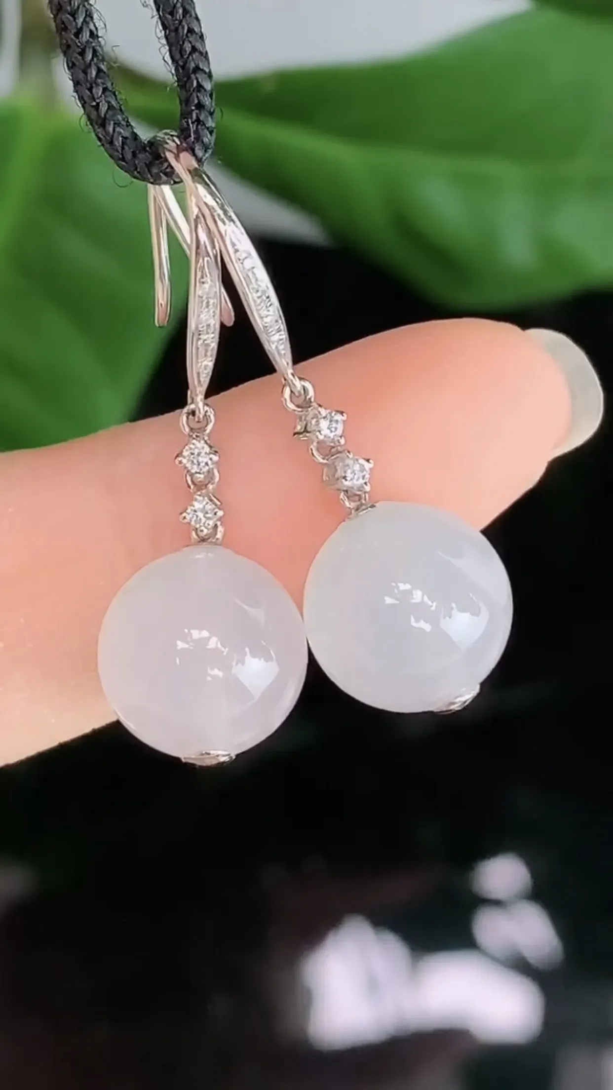 天然A货翡翠18k金冰糯种全胶感圆珠耳坠 裸石取一10mm