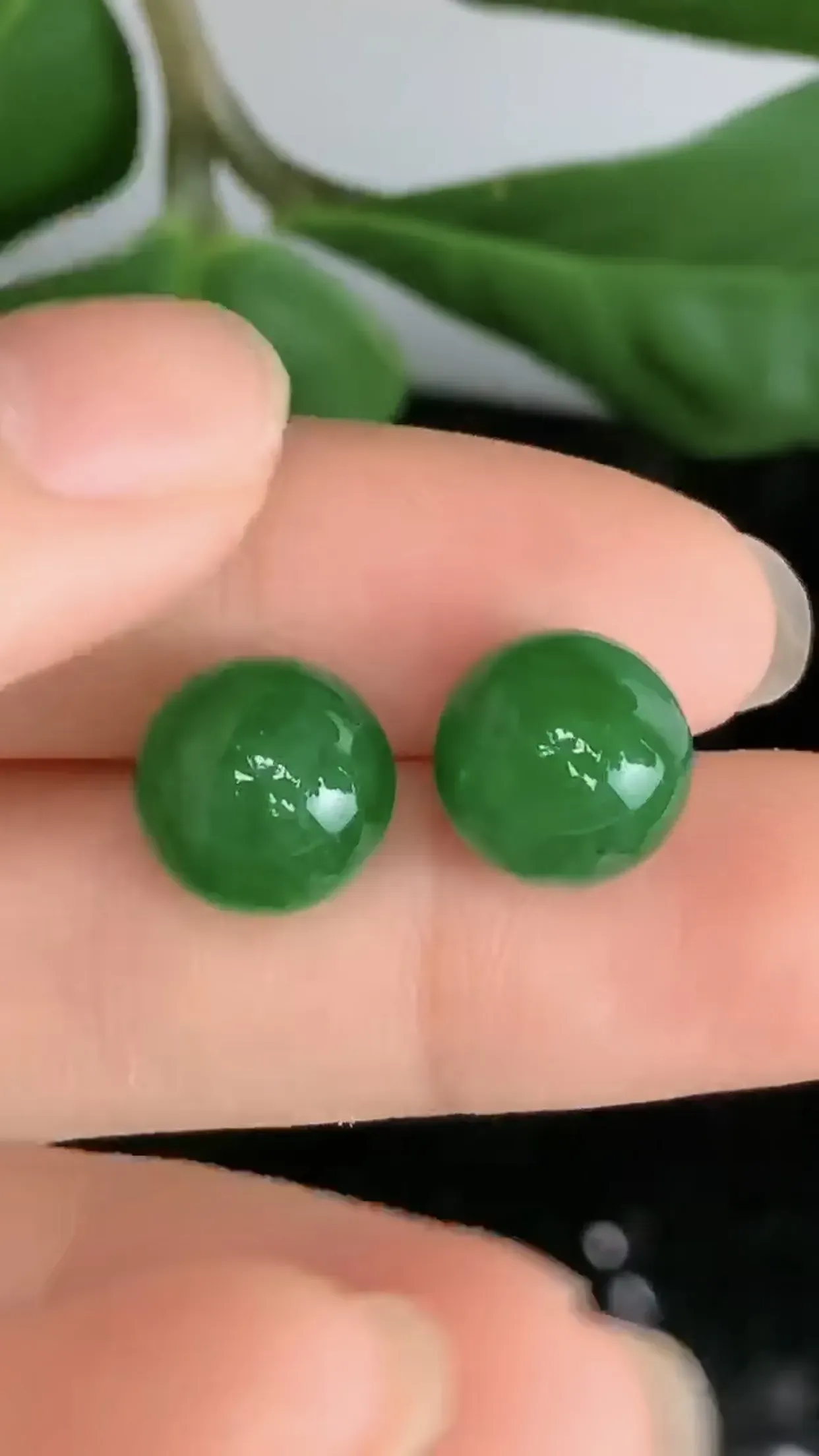 天然A货翡翠-冰糯种满绿胶感圆珠玉坠一对 尺寸取一10.5mm