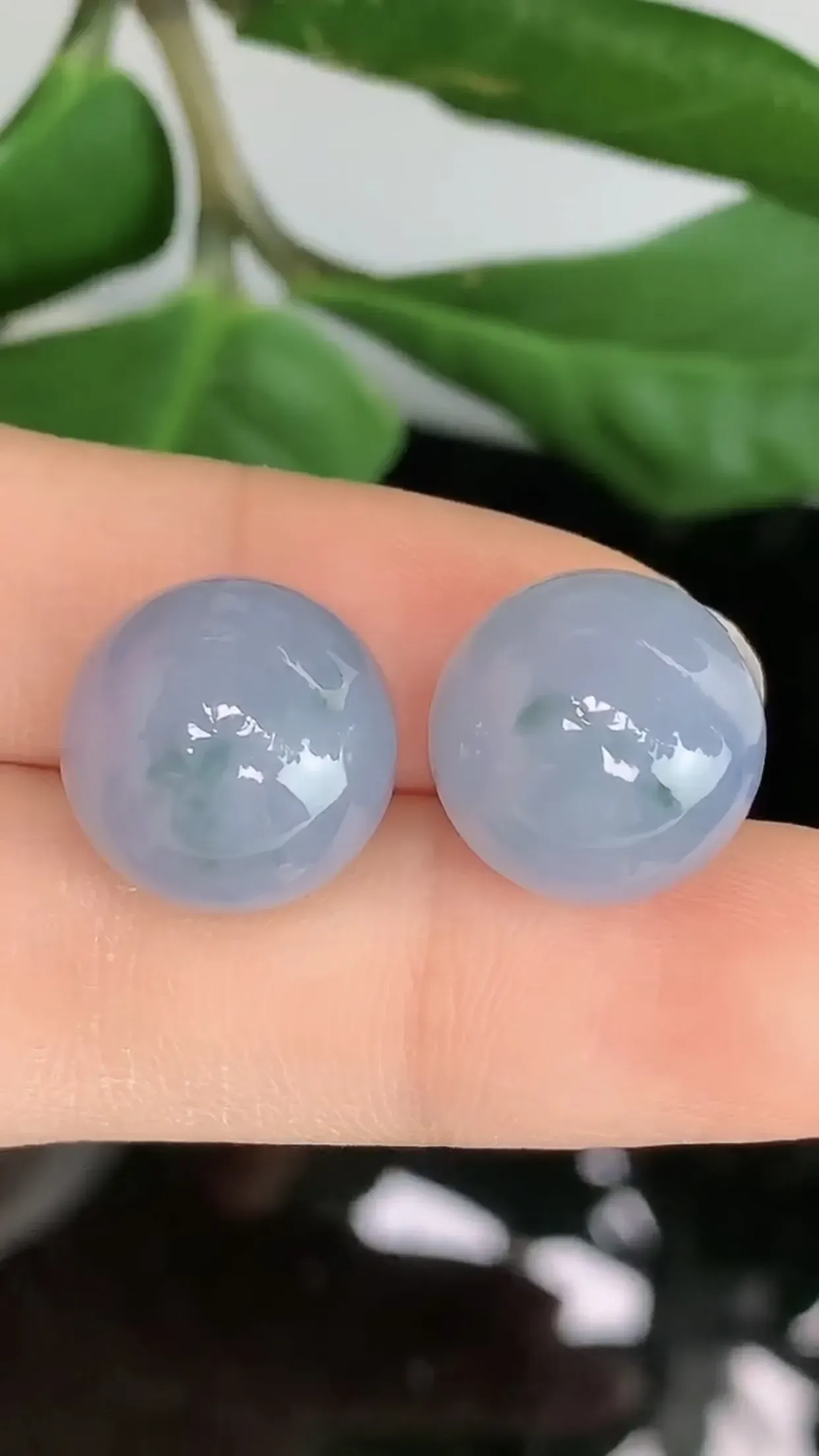 天然A货翡翠冰糯种春带彩全胶感圆珠玉坠一对 尺寸取一14.4mm