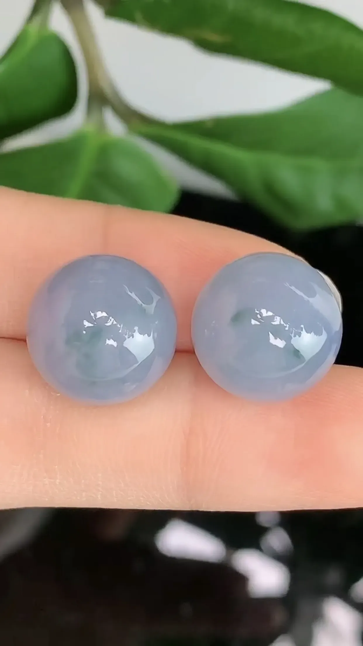 天然A货翡翠冰糯种春带彩全胶感圆珠玉坠一对 尺寸取一14.4mm
