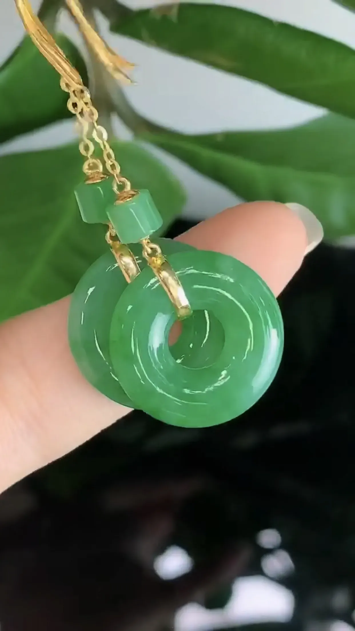 天然A货翡翠18k金冰糯种飘绿胶感子母平安扣耳坠 裸石取一18-3.6mm