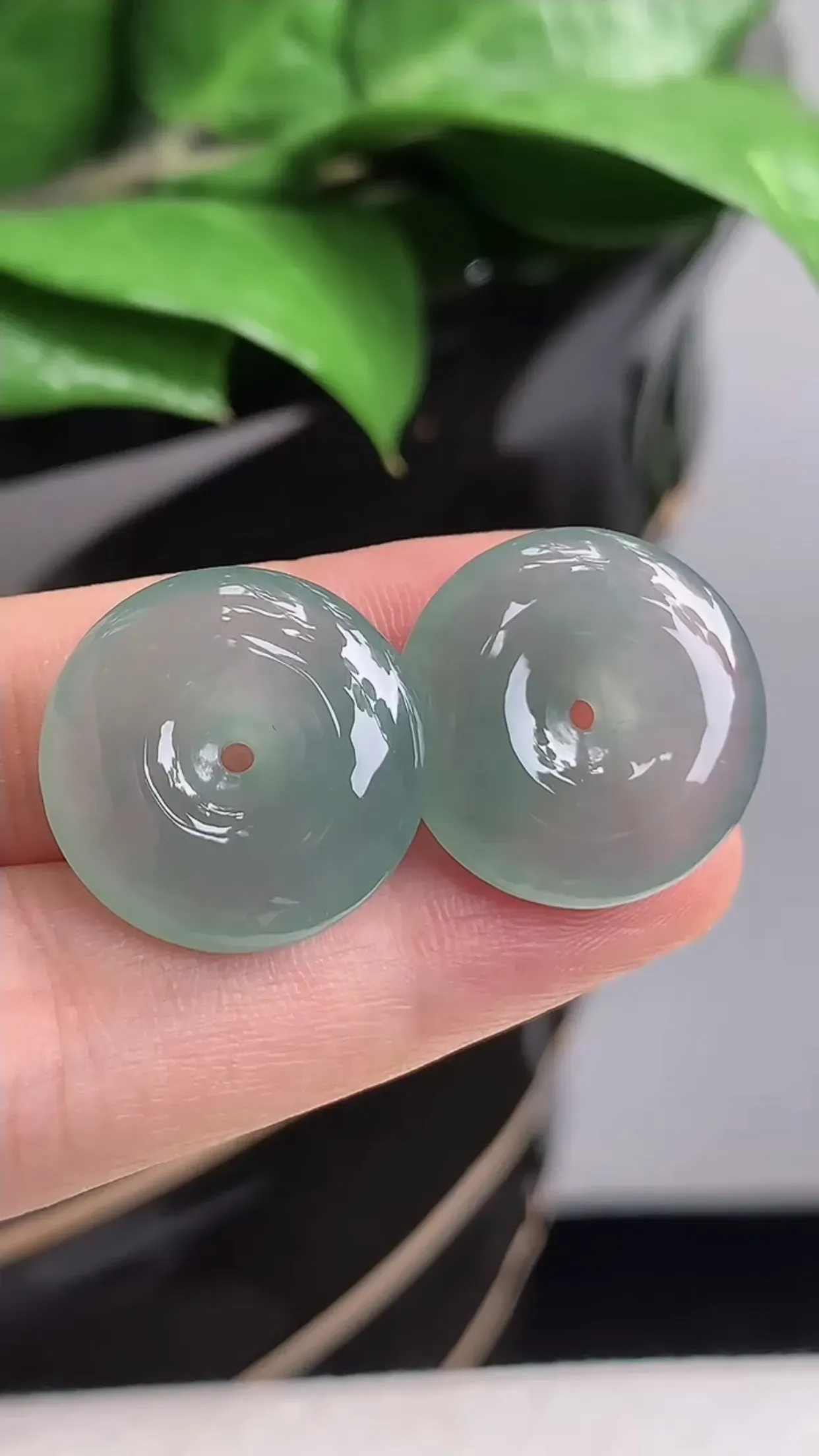 天然A货翡翠老坑种晴水平安扣一对 尺寸18.8×6.5/19.3×5.4mm