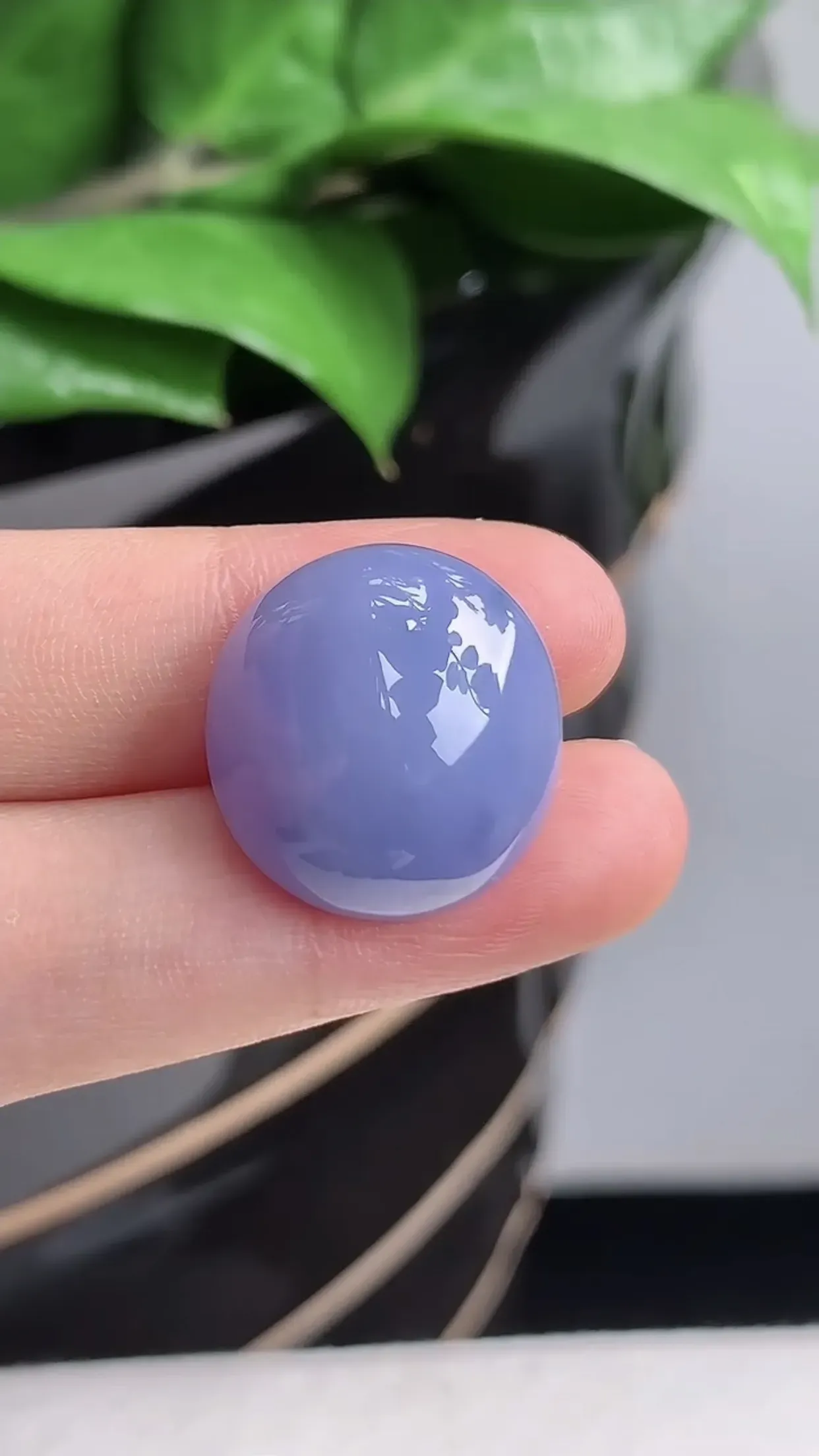 天然A货翡翠老坑冰润紫罗兰飘花蛋面镶嵌件 尺寸19×17.9×11.5mm