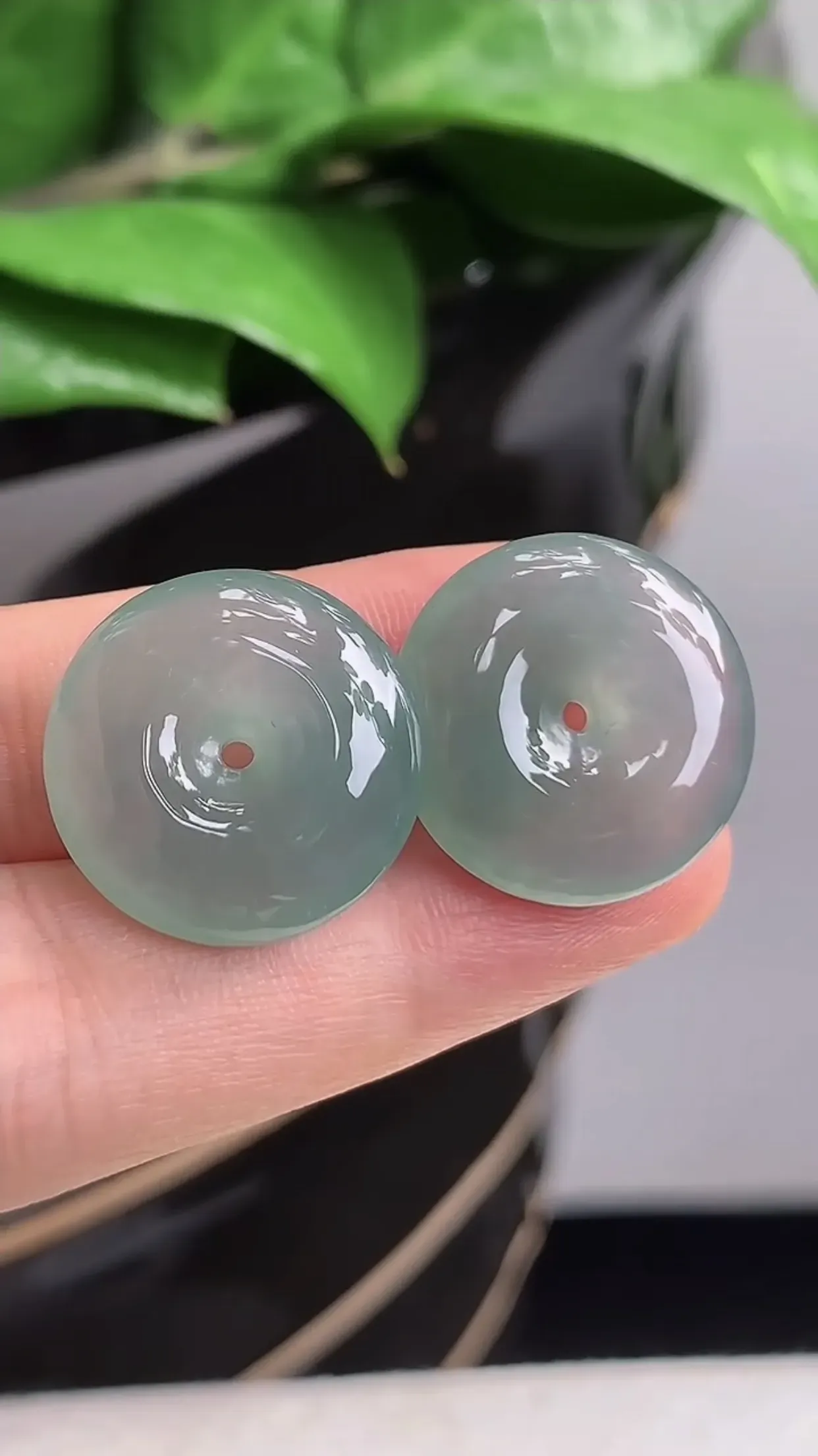 天然A货翡翠老坑种晴水平安扣一对 尺寸18.8×6.5/19.3×5.4mm