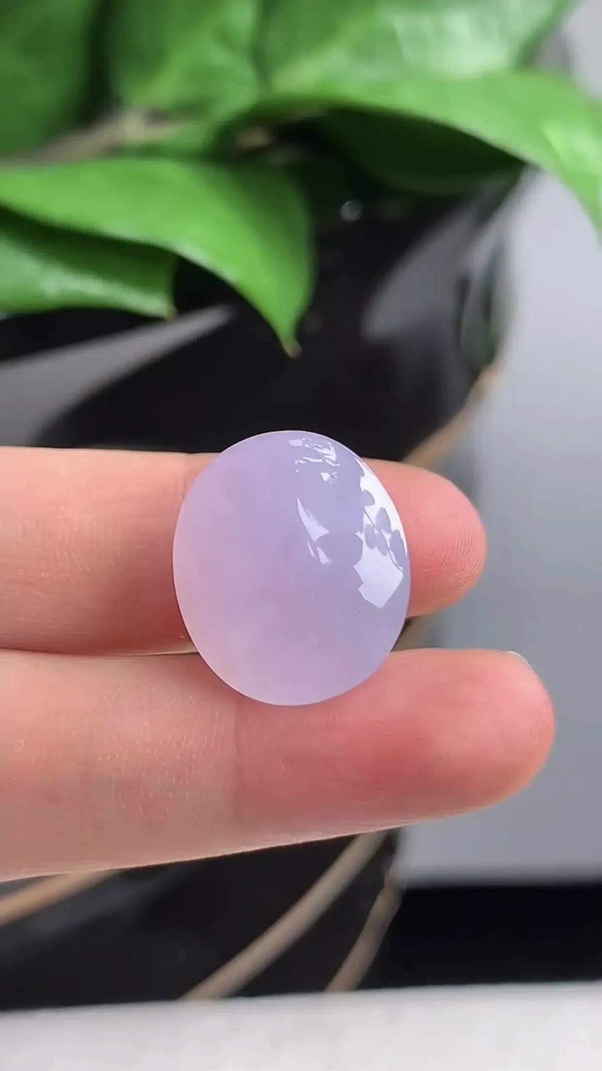 天然A货翡翠老坑冰润紫罗兰蛋面镶嵌件 尺寸18.2×15.8×10.7mm