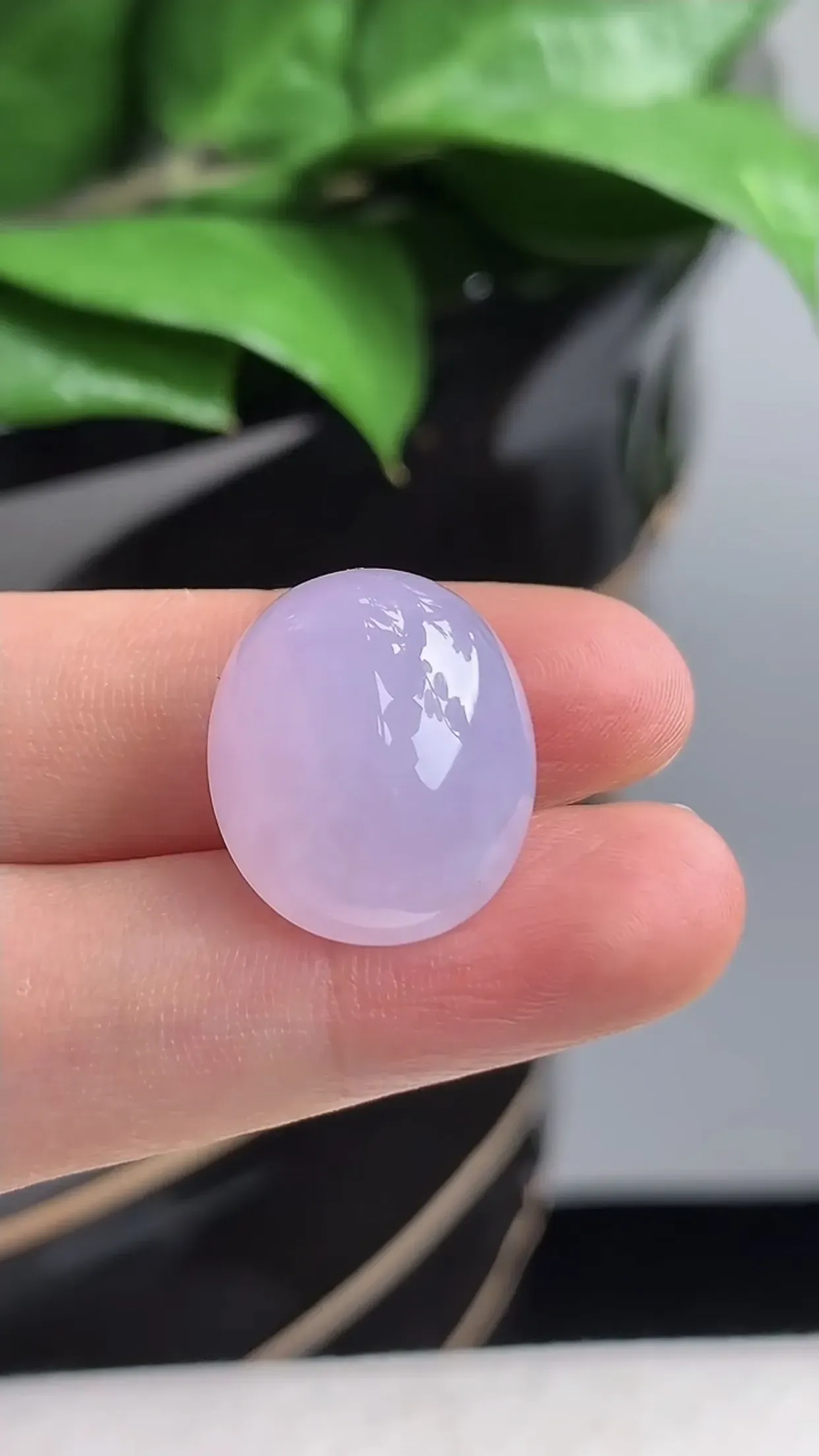 天然A货翡翠老坑冰润紫罗兰蛋面镶嵌件 尺寸18.2×15.8×10.7mm