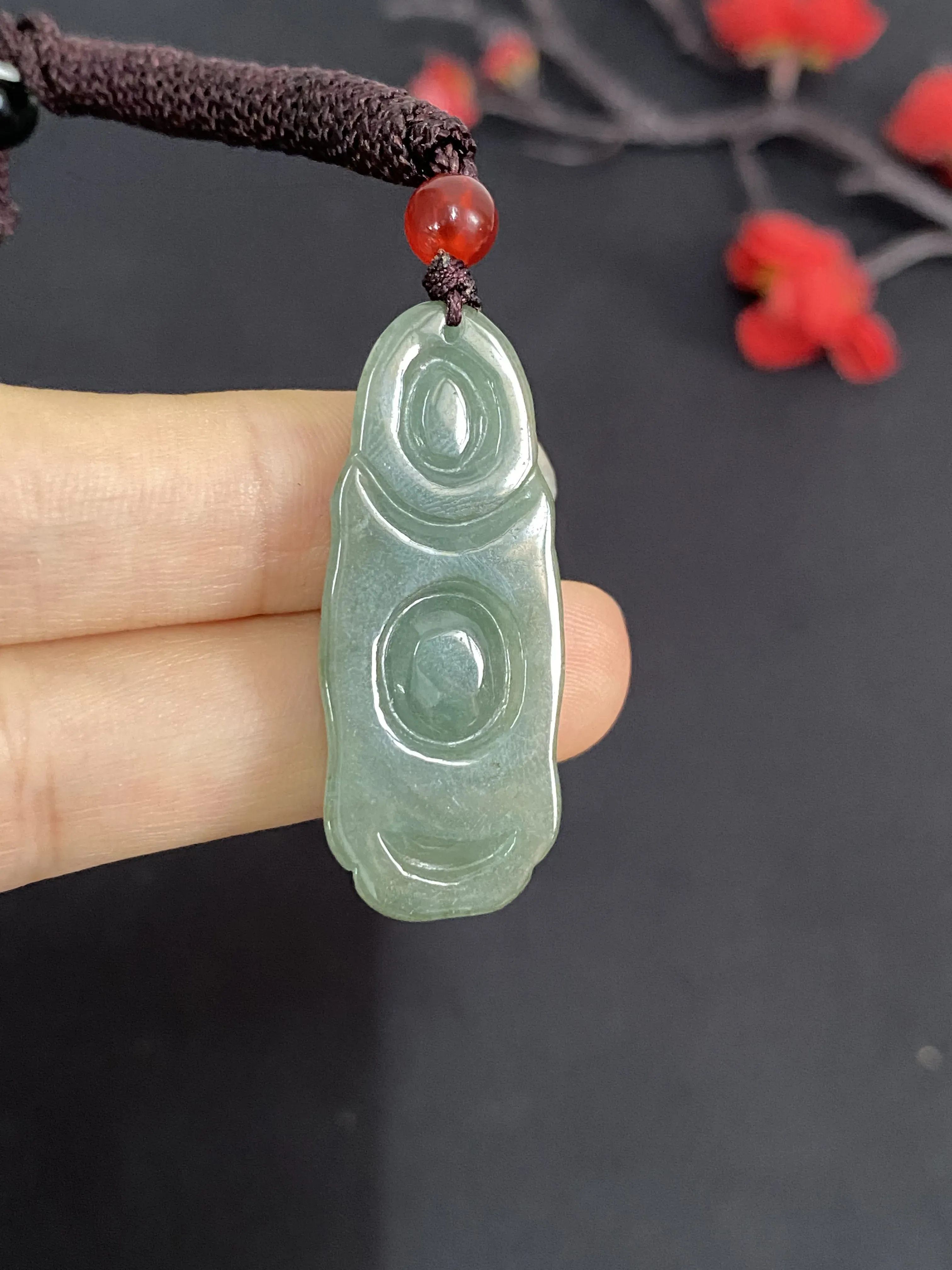 翡翠吊坠，立体佛公，湖水蓝