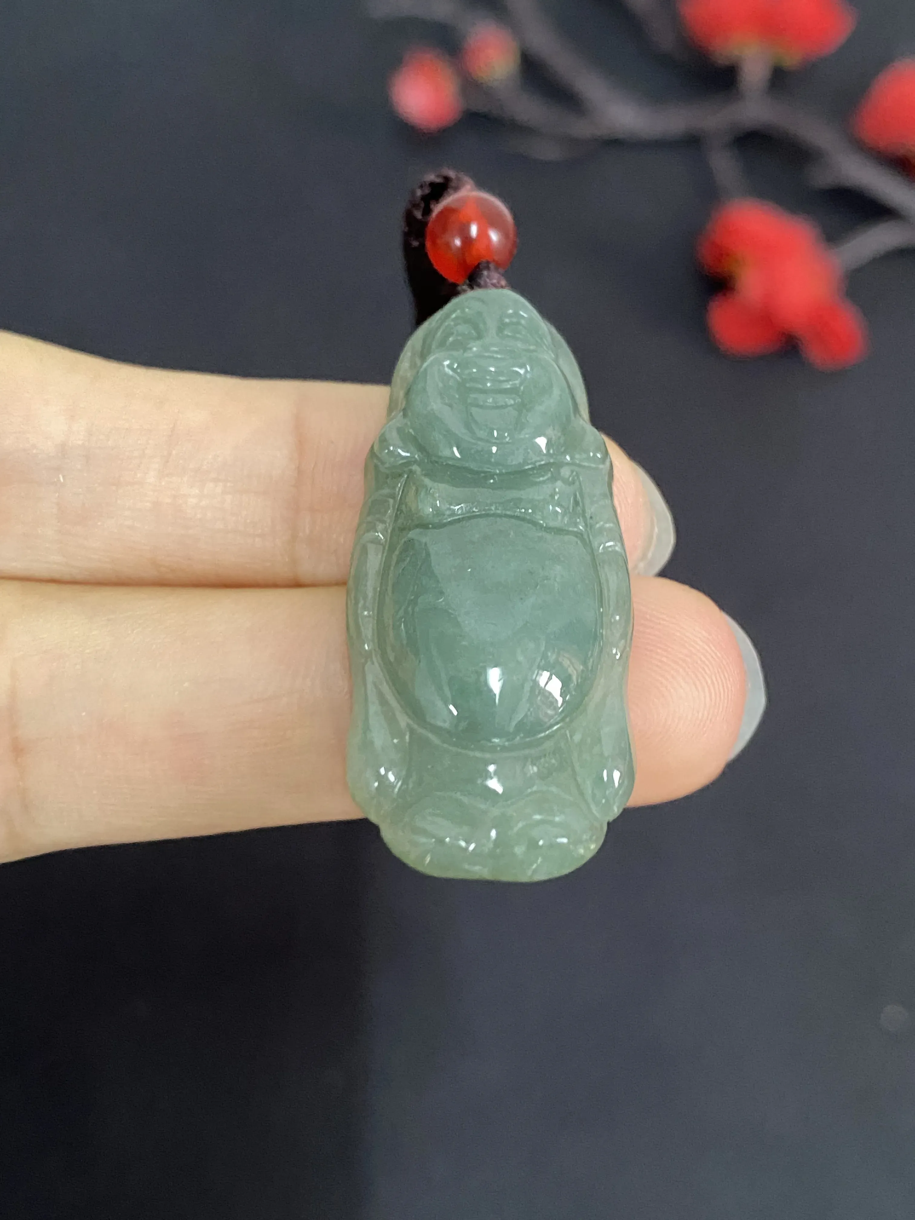 翡翠吊坠，立体佛公，湖水蓝