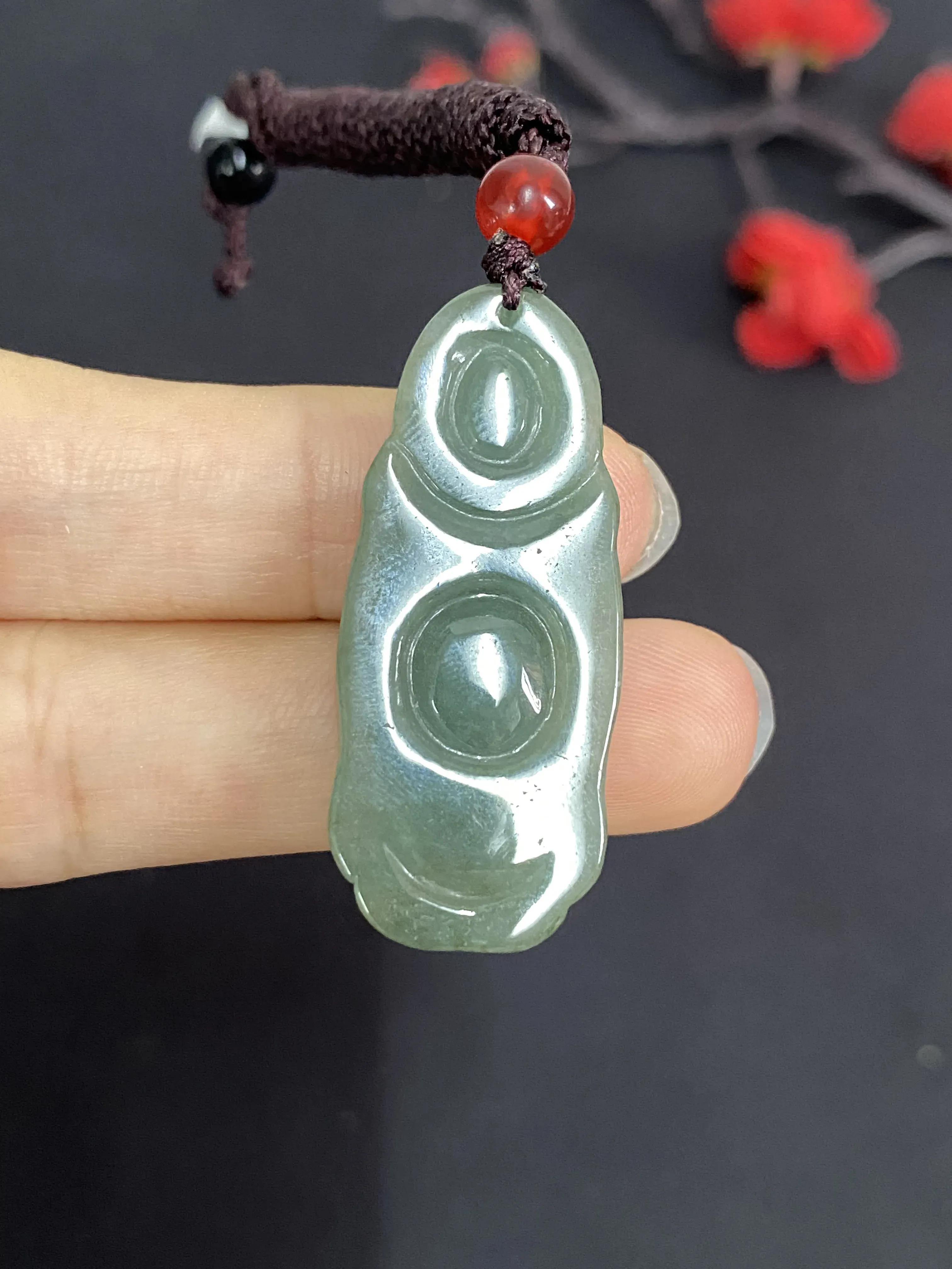 翡翠吊坠，立体佛公，湖水蓝