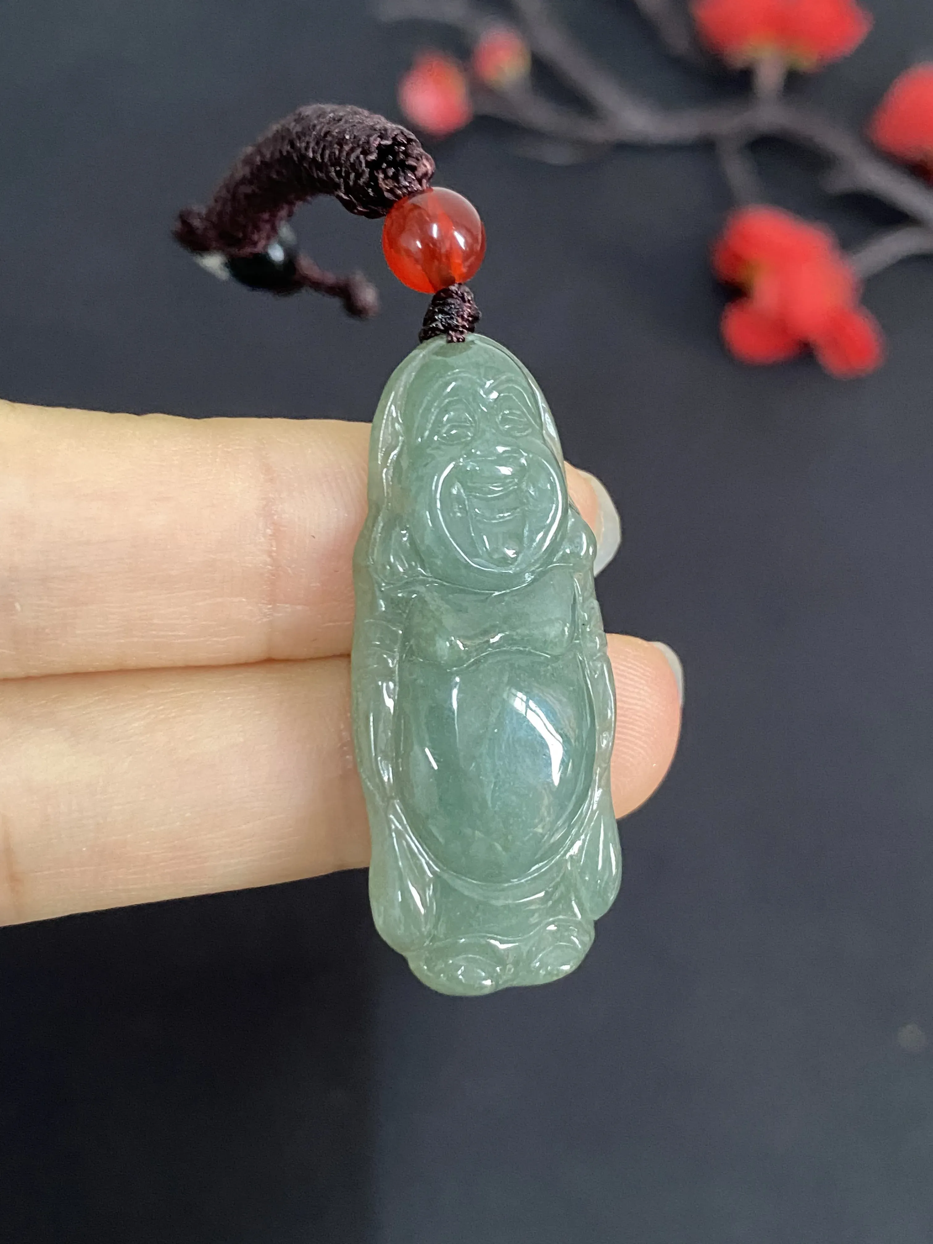 翡翠吊坠，立体佛公，湖水蓝
