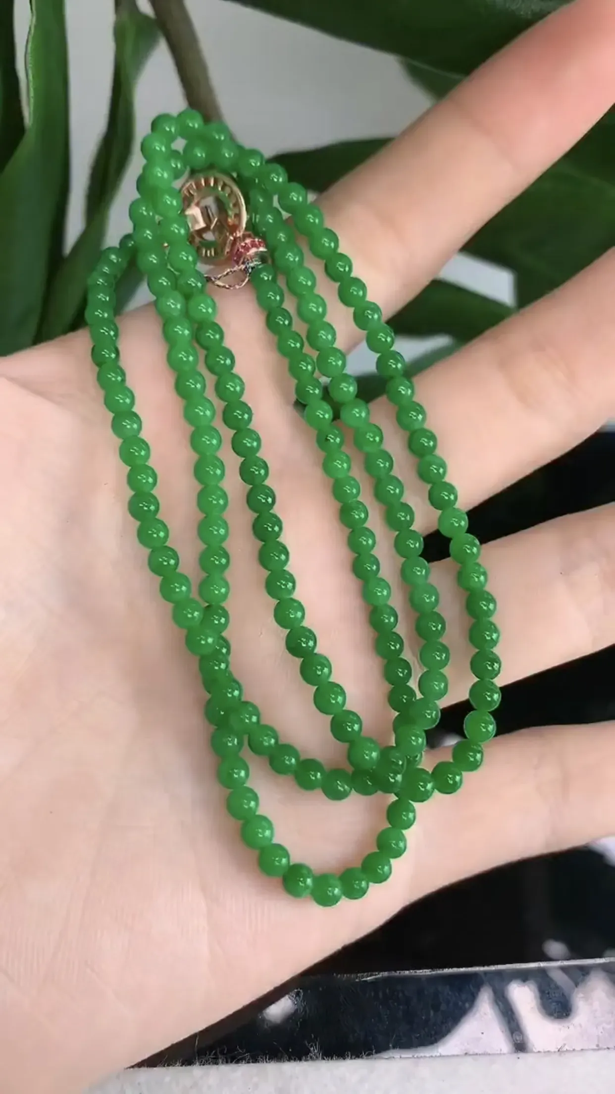 天然A货翡翠冰糯种阳绿全胶感圆珠项链 尺寸取一3.6mm