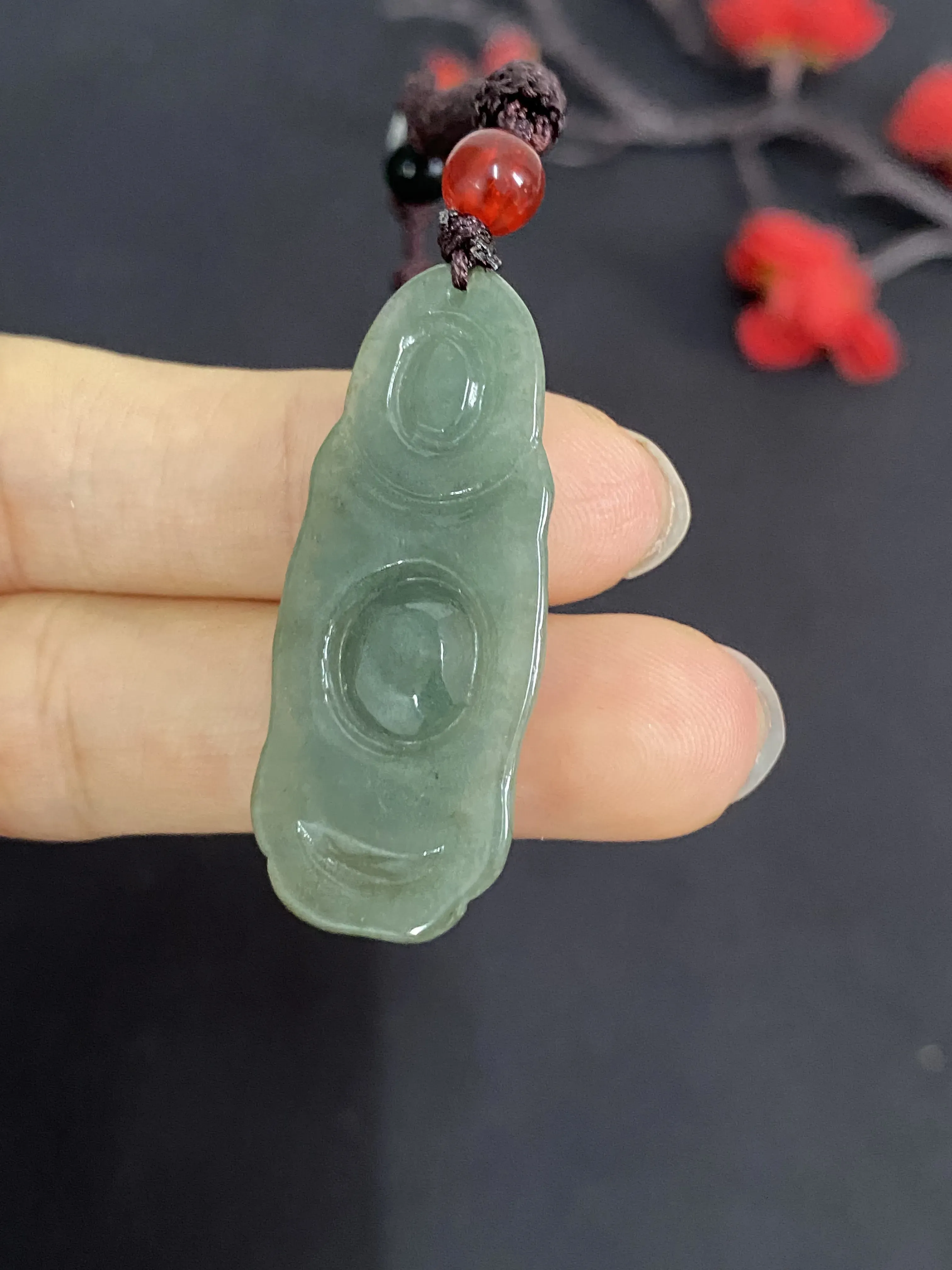 翡翠吊坠，立体佛公，湖水蓝