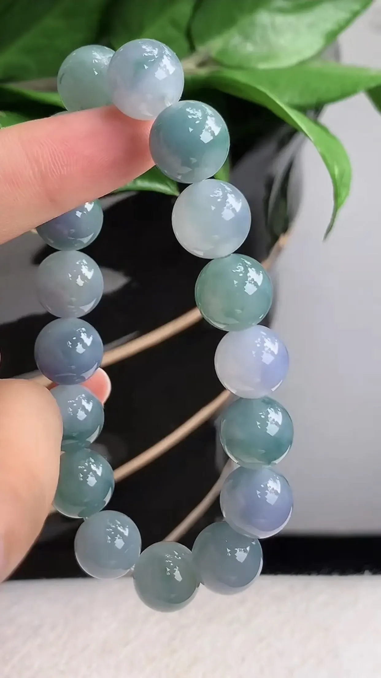 天然A货翡翠老坑种紫罗兰飘花圆珠佛珠手串手链 共17颗 尺寸11.7mm