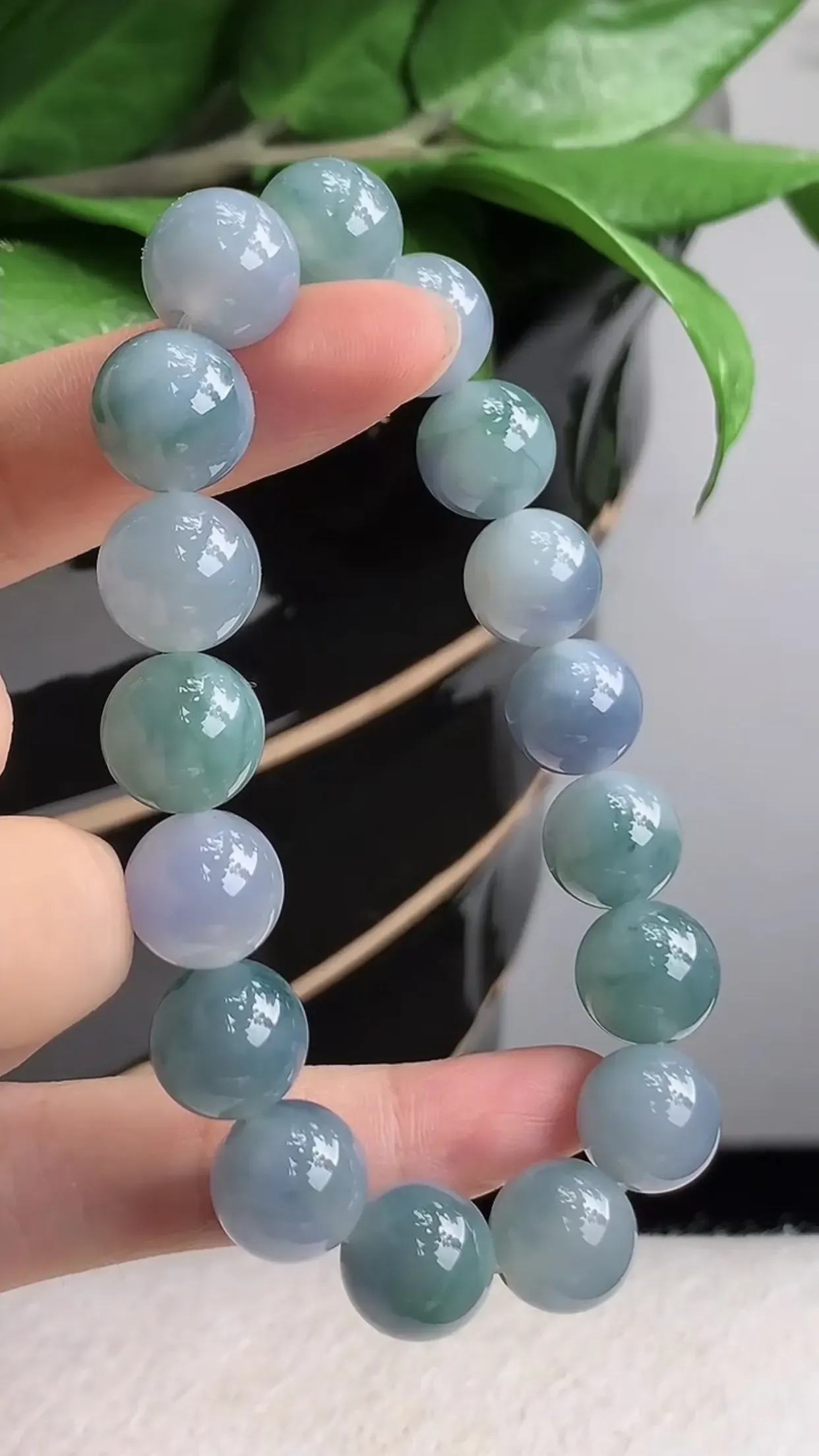 天然A货翡翠老坑种紫罗兰飘花圆珠佛珠手串手链 共17颗 尺寸11.7mm