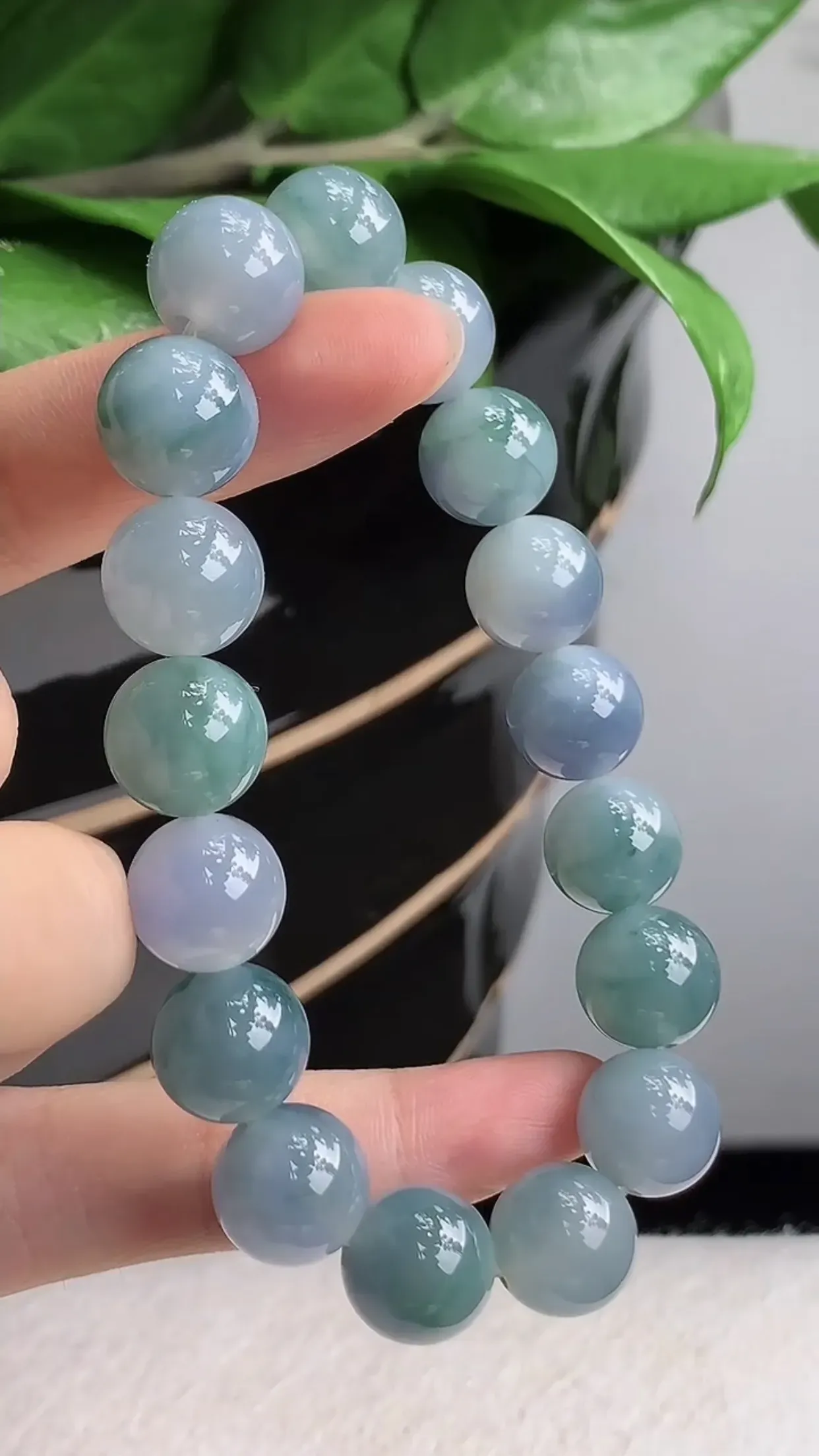 天然A货翡翠老坑种紫罗兰飘花圆珠佛珠手串手链 共17颗 尺寸11.7mm