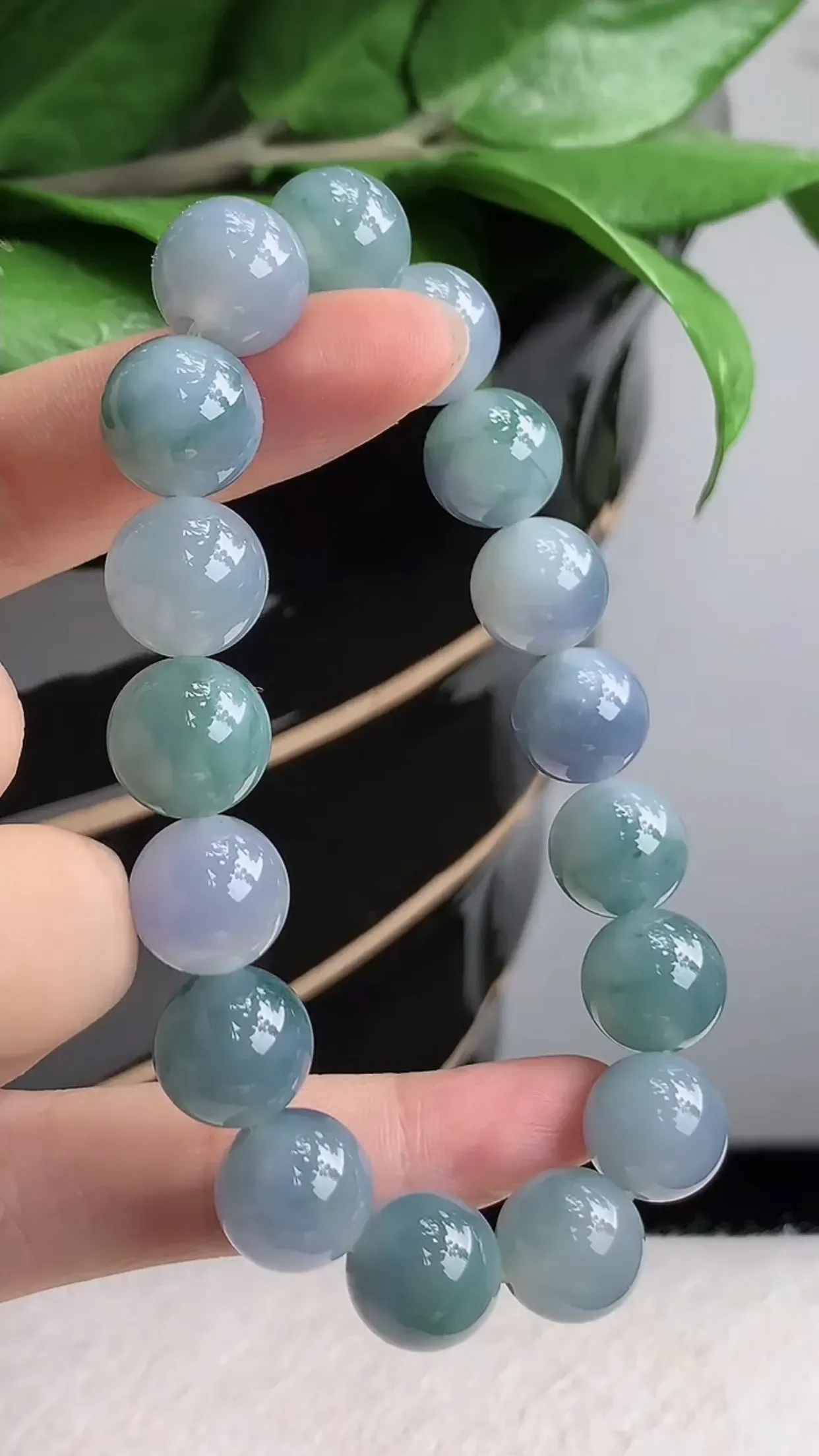 天然A货翡翠老坑种紫罗兰飘花圆珠佛珠手串手链 共17颗 尺寸11.7mm