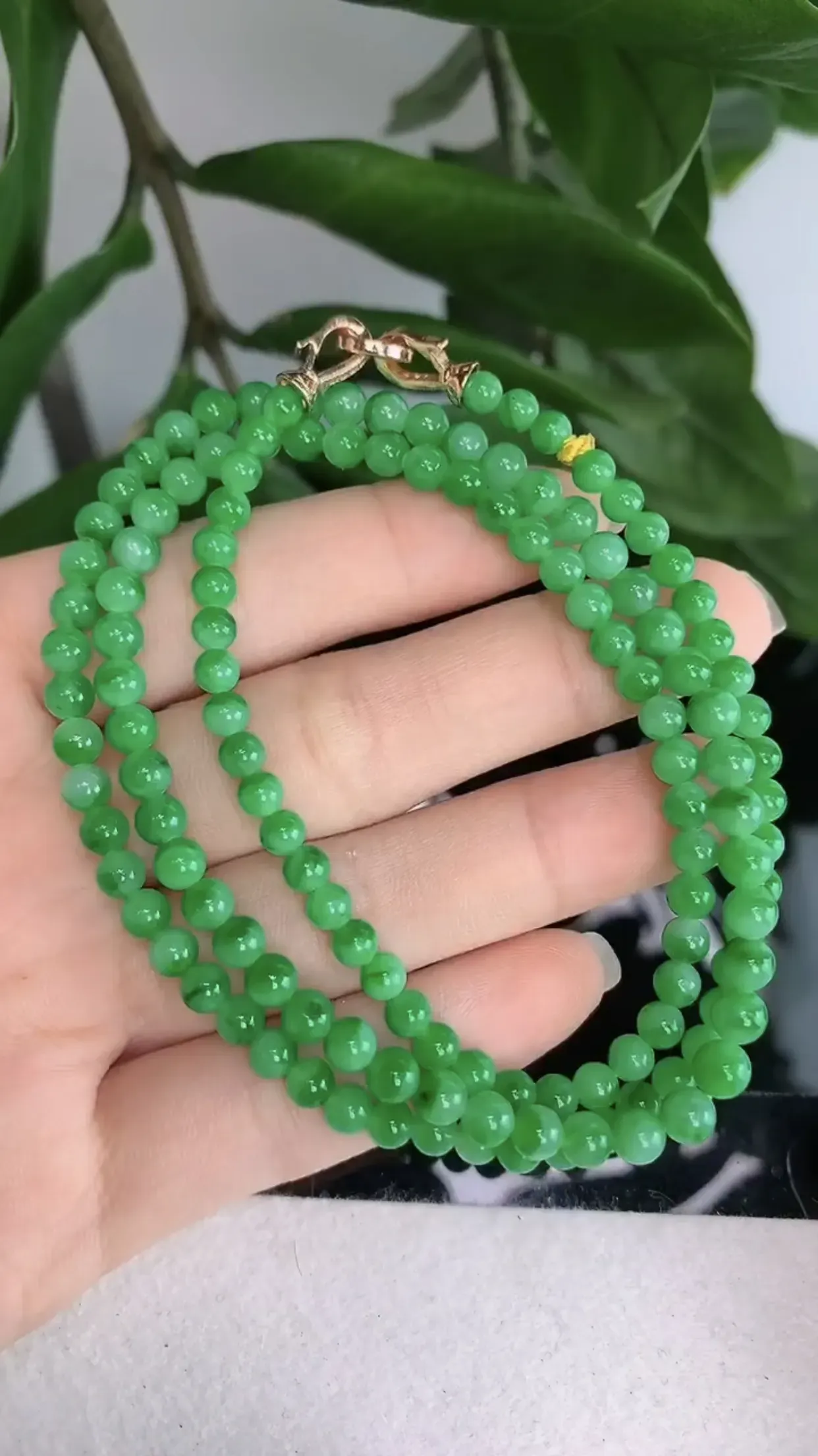 天然A货翡翠冰糯种飘阳绿全胶感圆珠项链 尺寸取一4.8mm